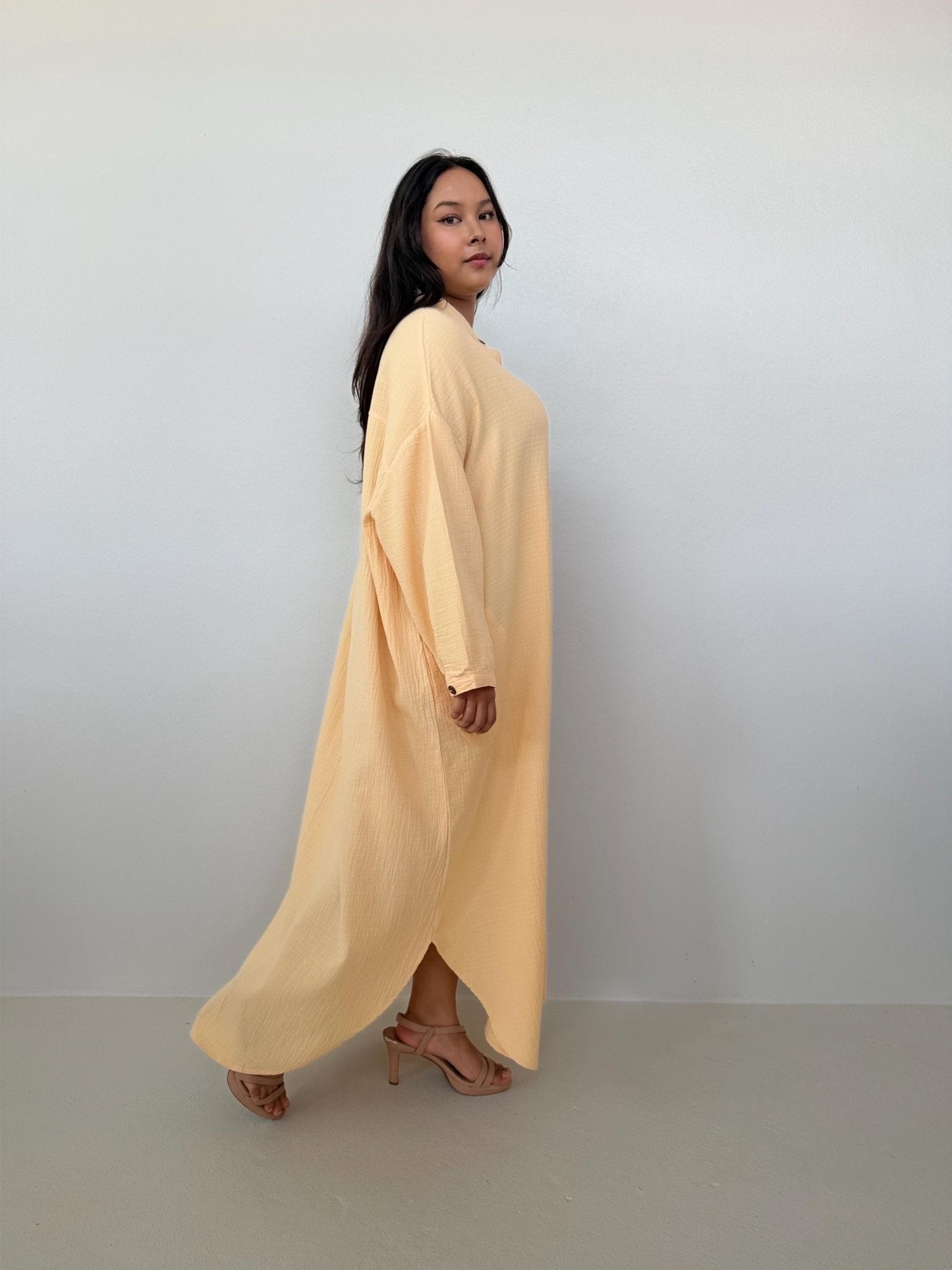 butter yellow cotton dress Aura Maxi Shirt in Color:Dark Teal* Sage Green Flowy Chiffon Gemini double lined bodice