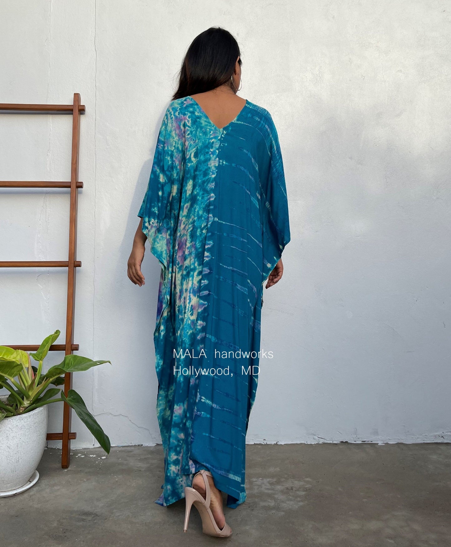 Mala Kaftan in Blue Teal Tie Dye