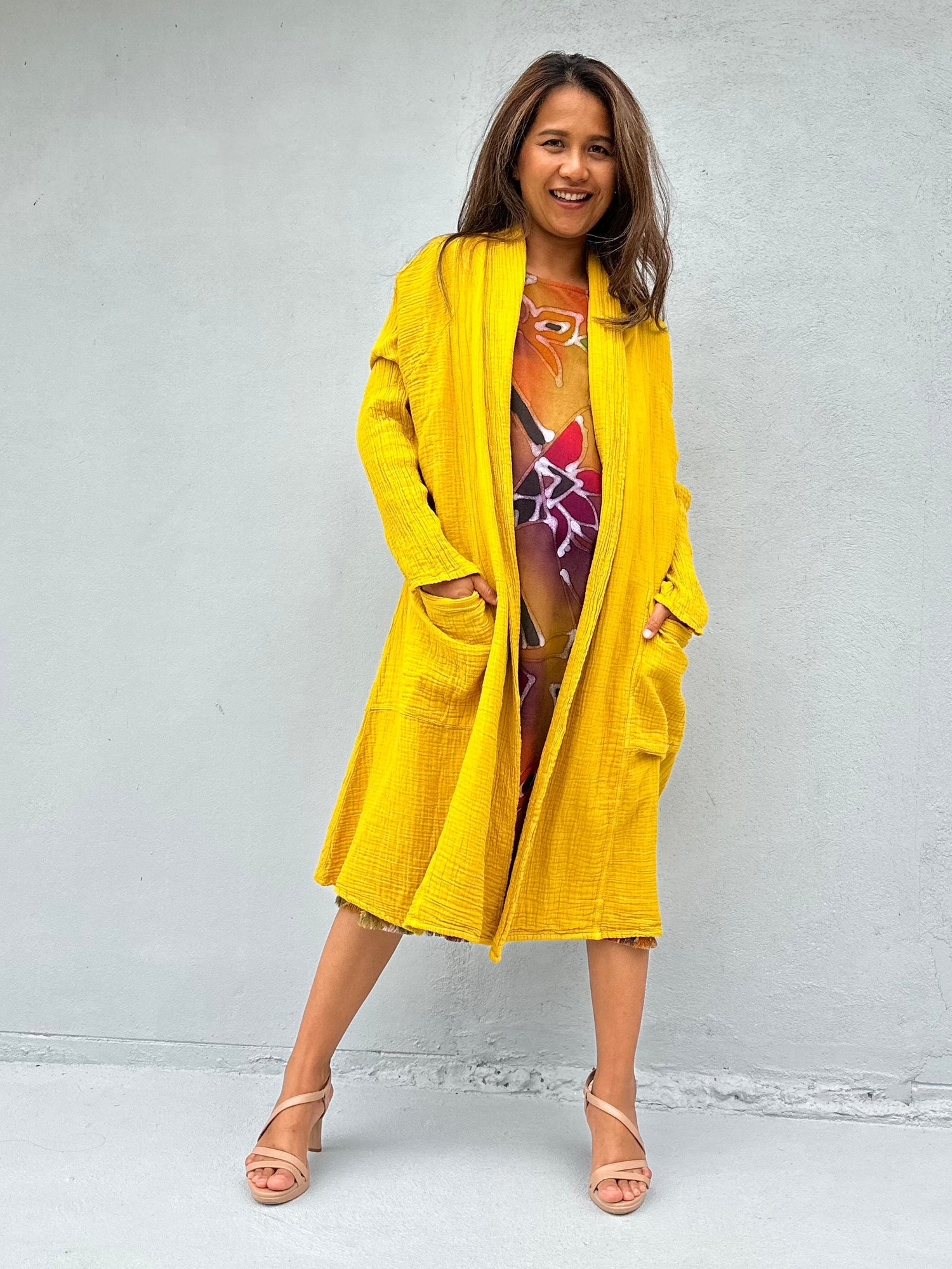 Yara Open Cotton Cardigan in Yellow Turmeric