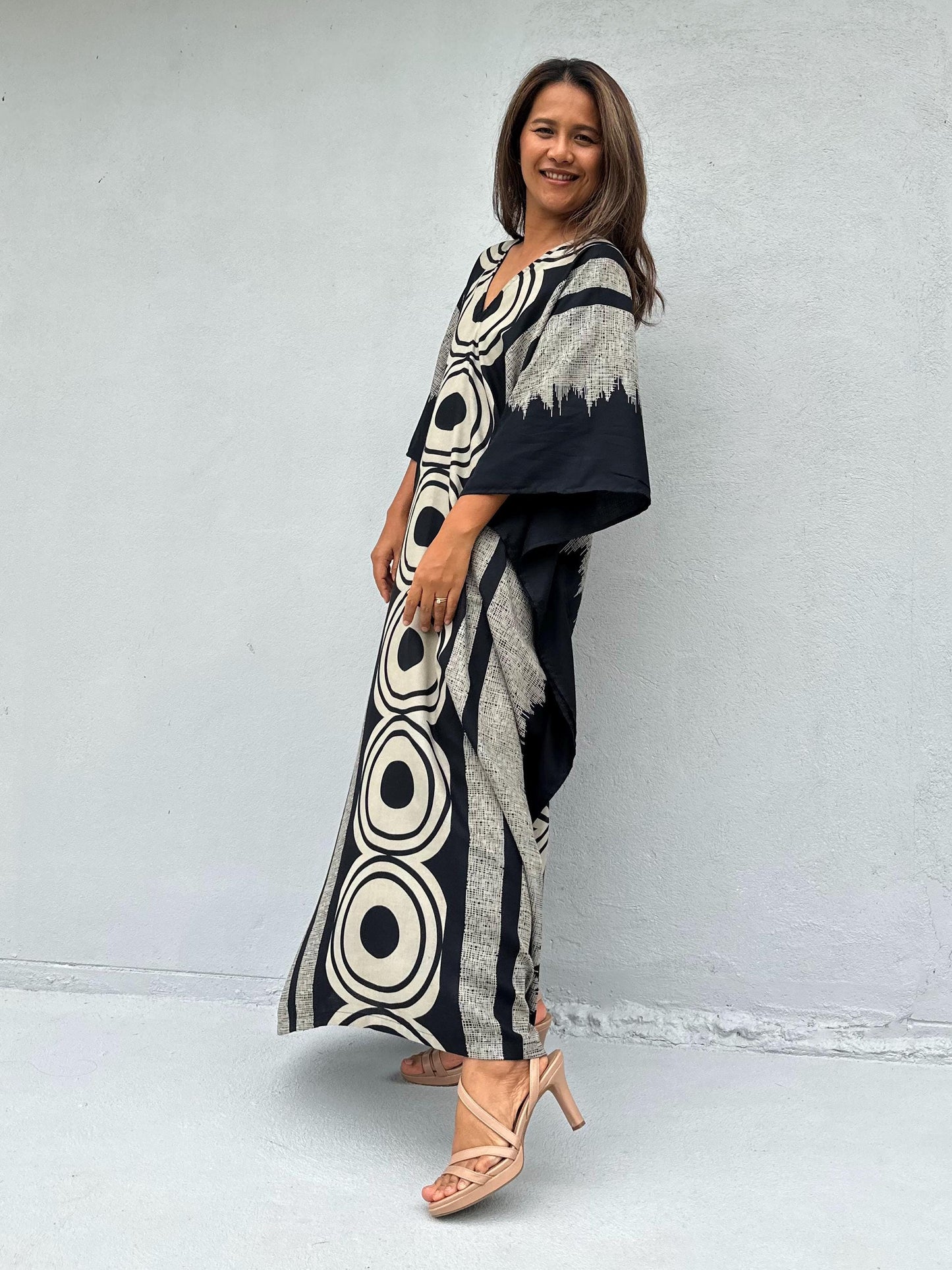 Luna Echoeye Handmade Kaftan in Black & White Tribal Pattern