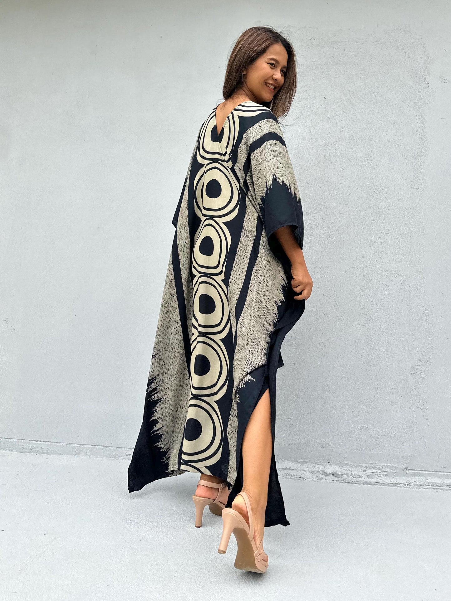 Luna Echoeye Handmade Kaftan in Black & White Tribal Pattern