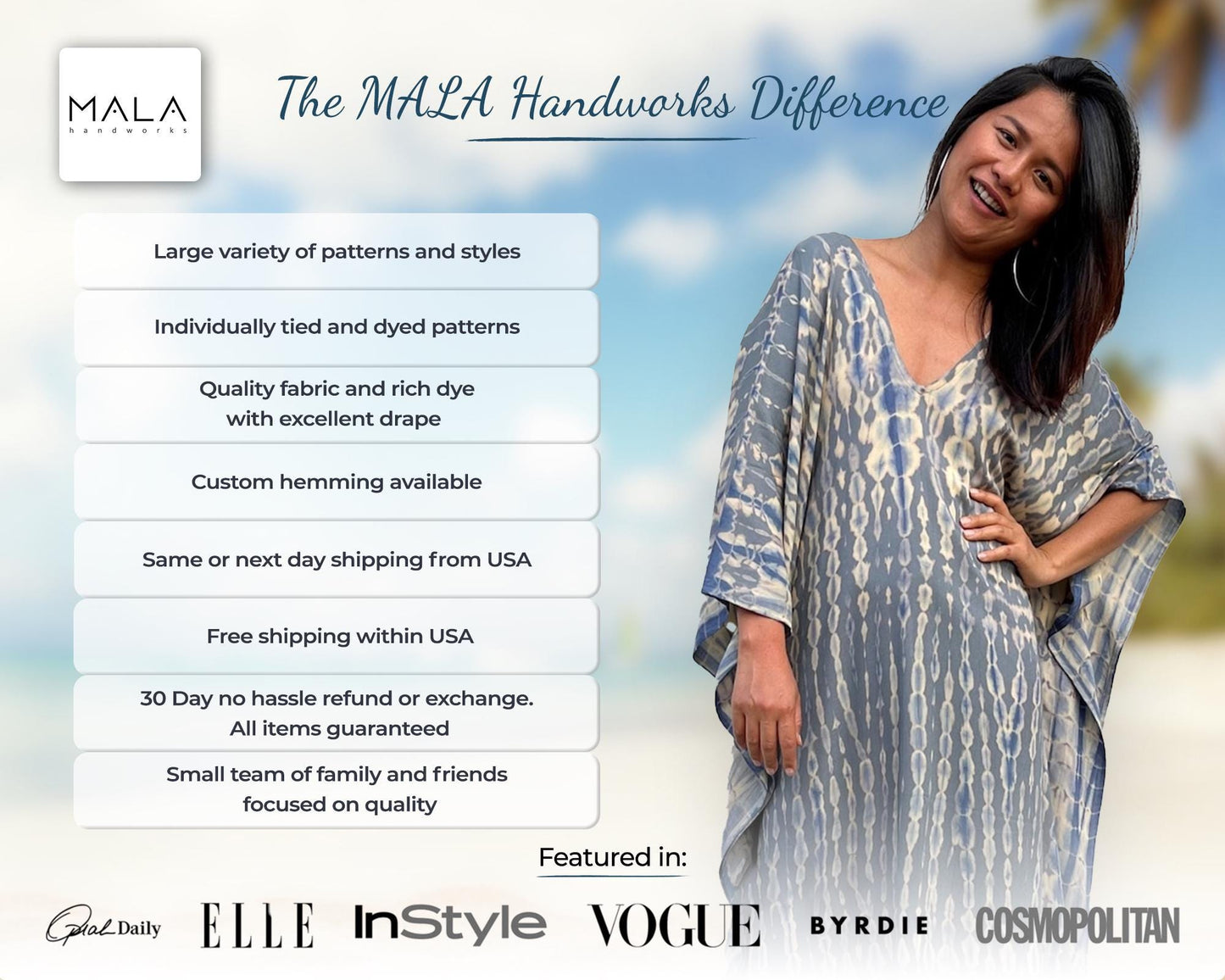 Mala Kaftan in Gray with Blue Tie Dye