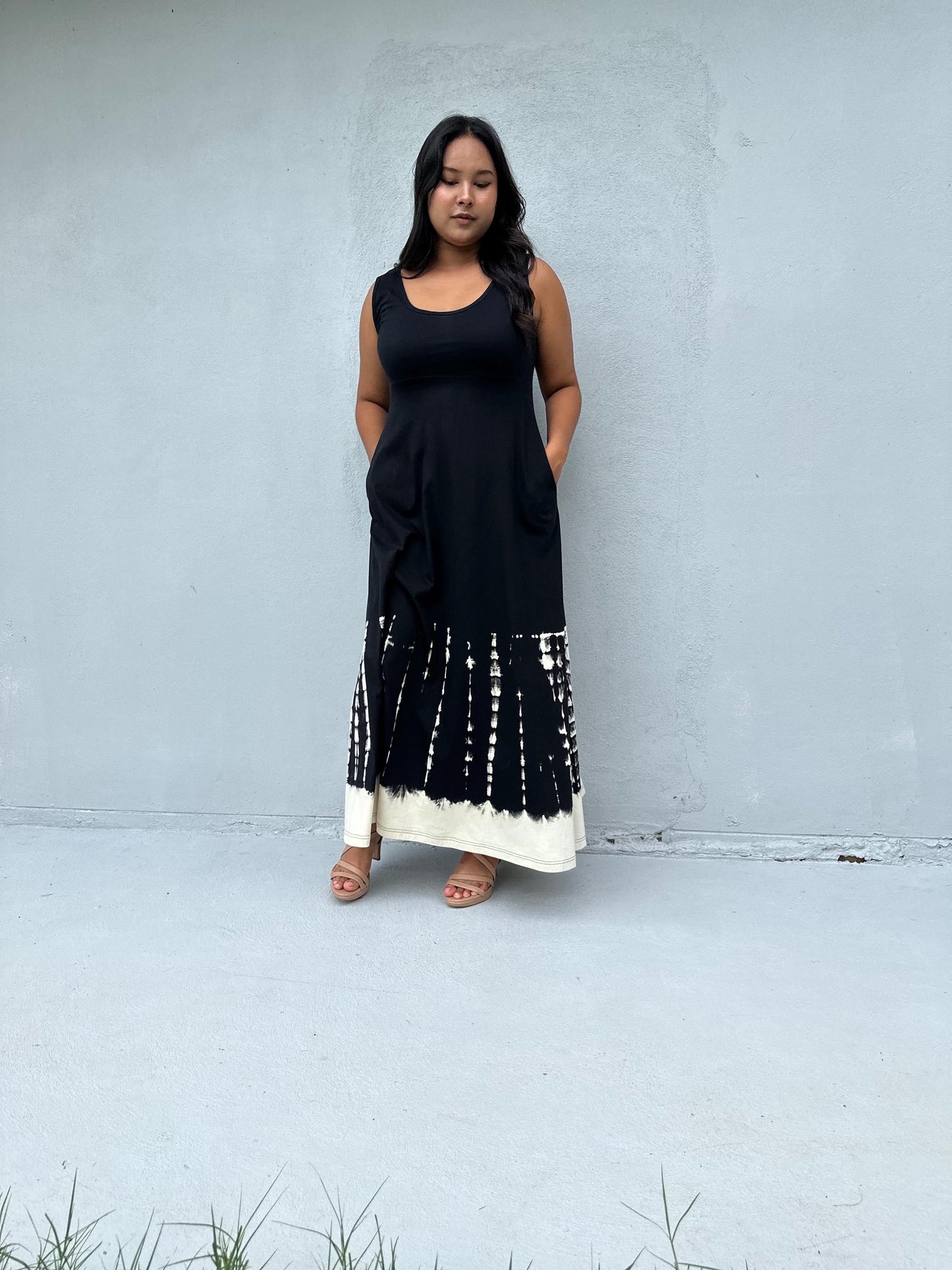 Maya Dress in Black and Rainbow Tie Dye