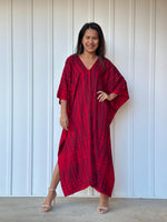 Mala Kaftan in Red and Merlot Tie Dye