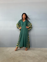 Luna Hand Screen Printed Kaftan in Green