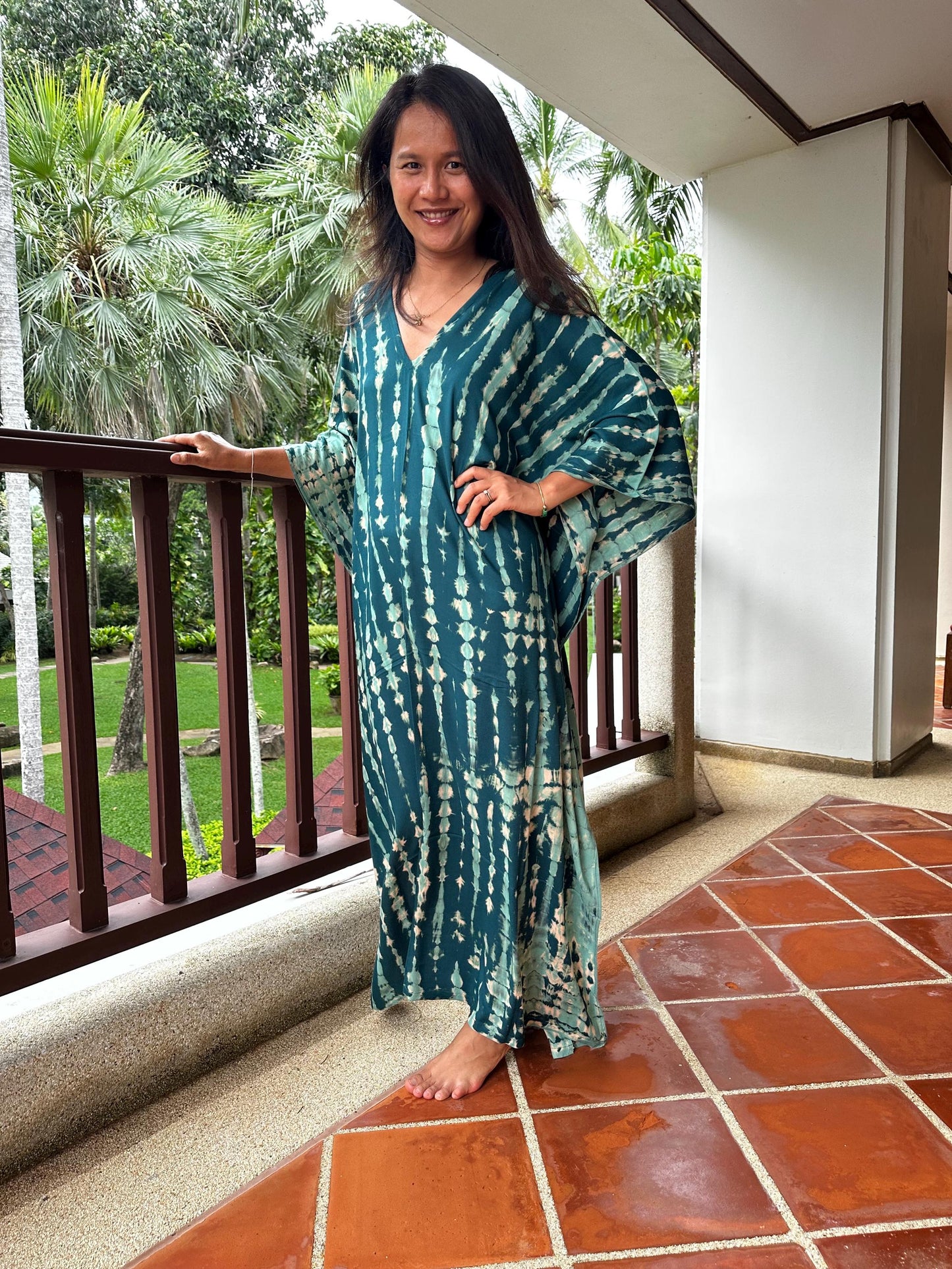 Mala Kaftan in Teal Green Tie Dye