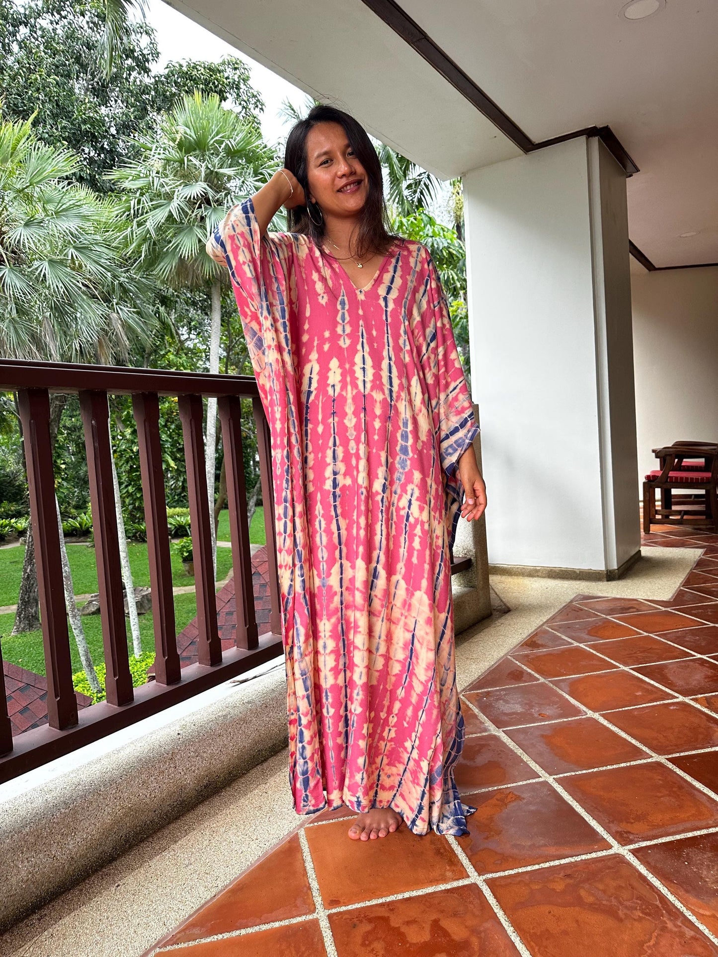 Mala Kaftan in Pink and Blue Tie Dye