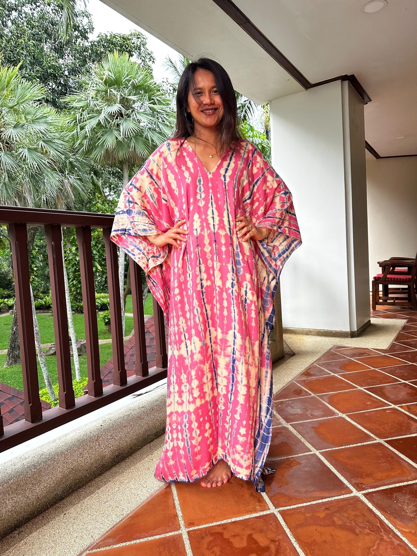 Mala Kaftan in Pink and Blue Tie Dye