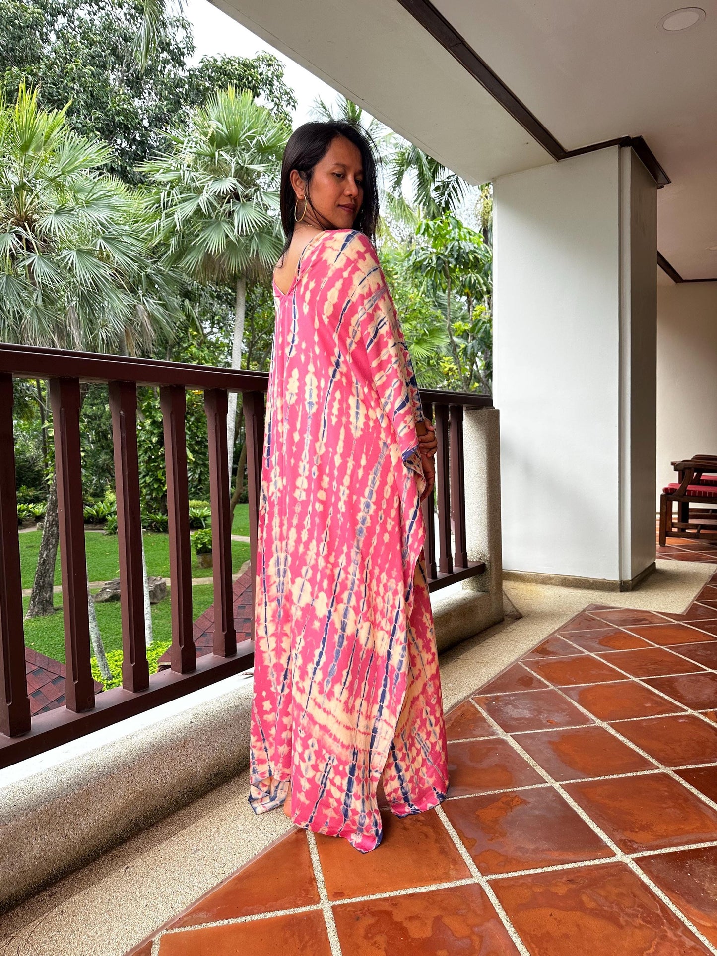Mala Kaftan in Pink and Blue Tie Dye