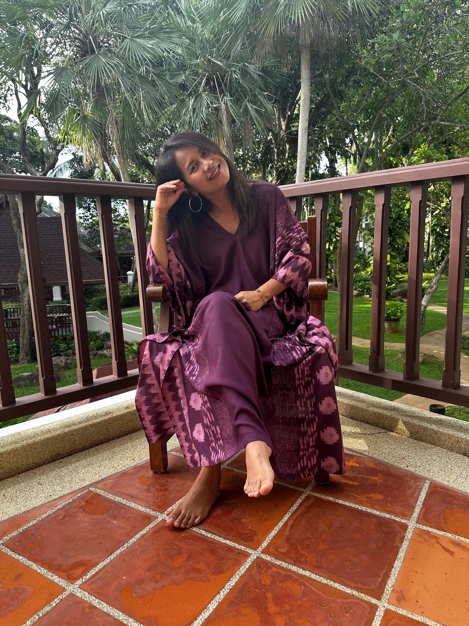 Luna Hand Screen Printed Kaftan in Eggplant
