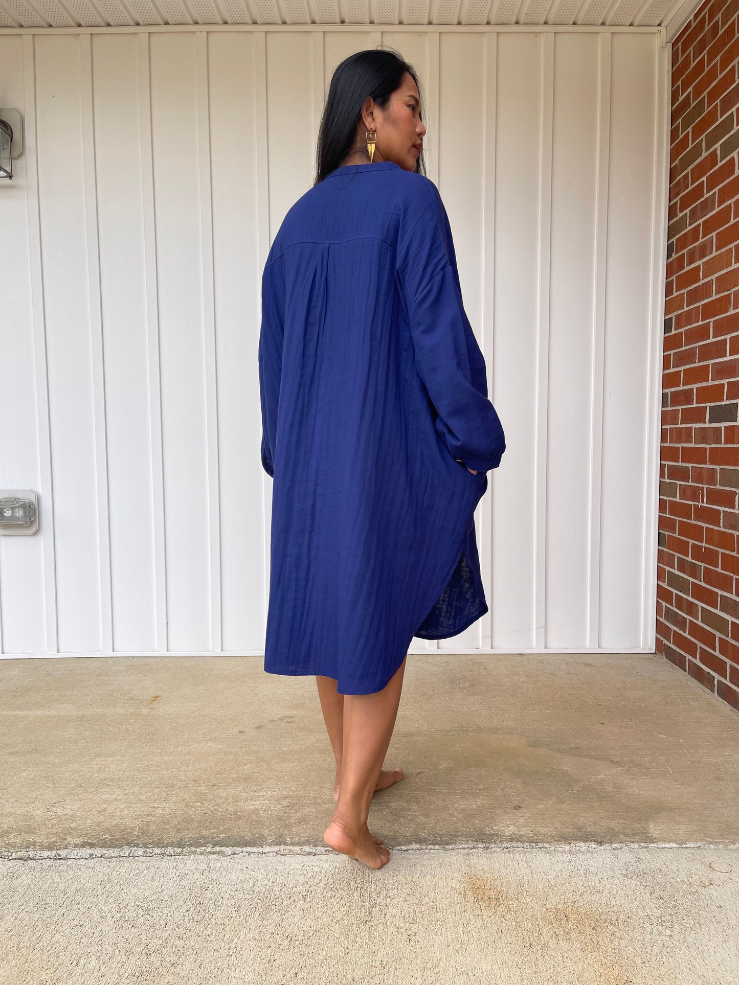 MALA handworks Aura Double Gauze Cotton Midi Shirt Dress in Sapphire Blue 3
