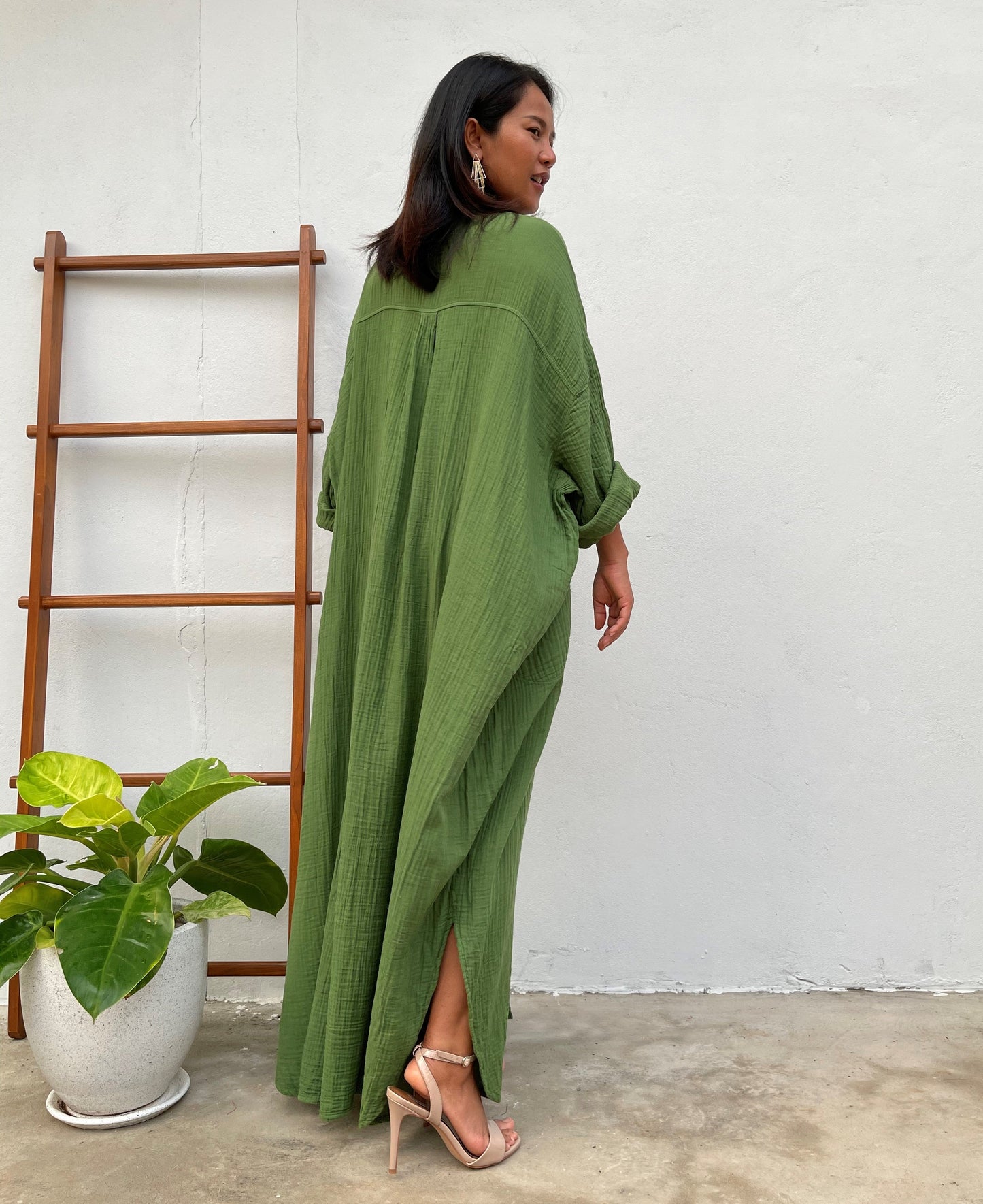 MALA handworks Aura Double Gauze Cotton Shirt Dress in Green
