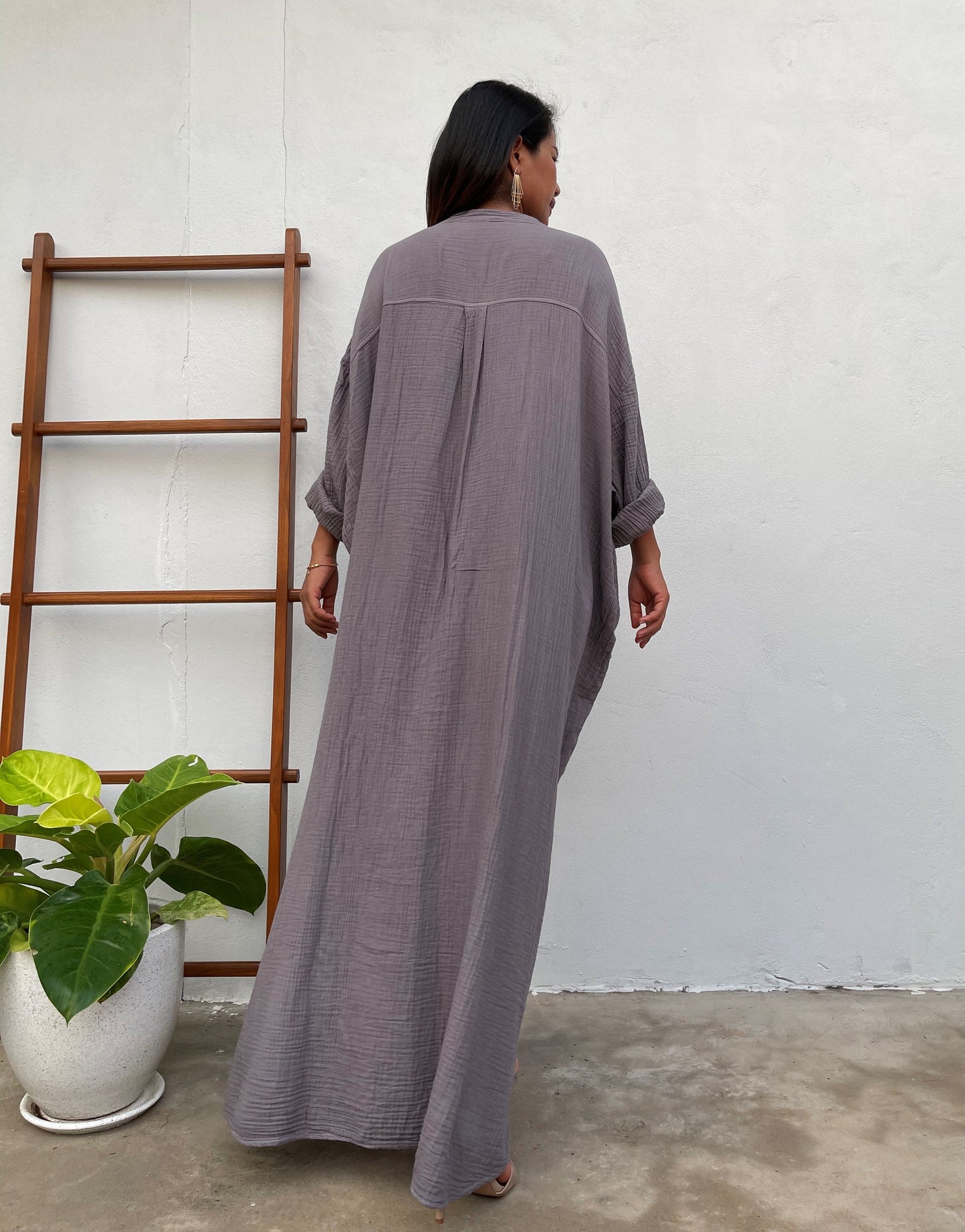 MALA handworks Aura Double Gauze Cotton Shirt Dress in Light Gray
