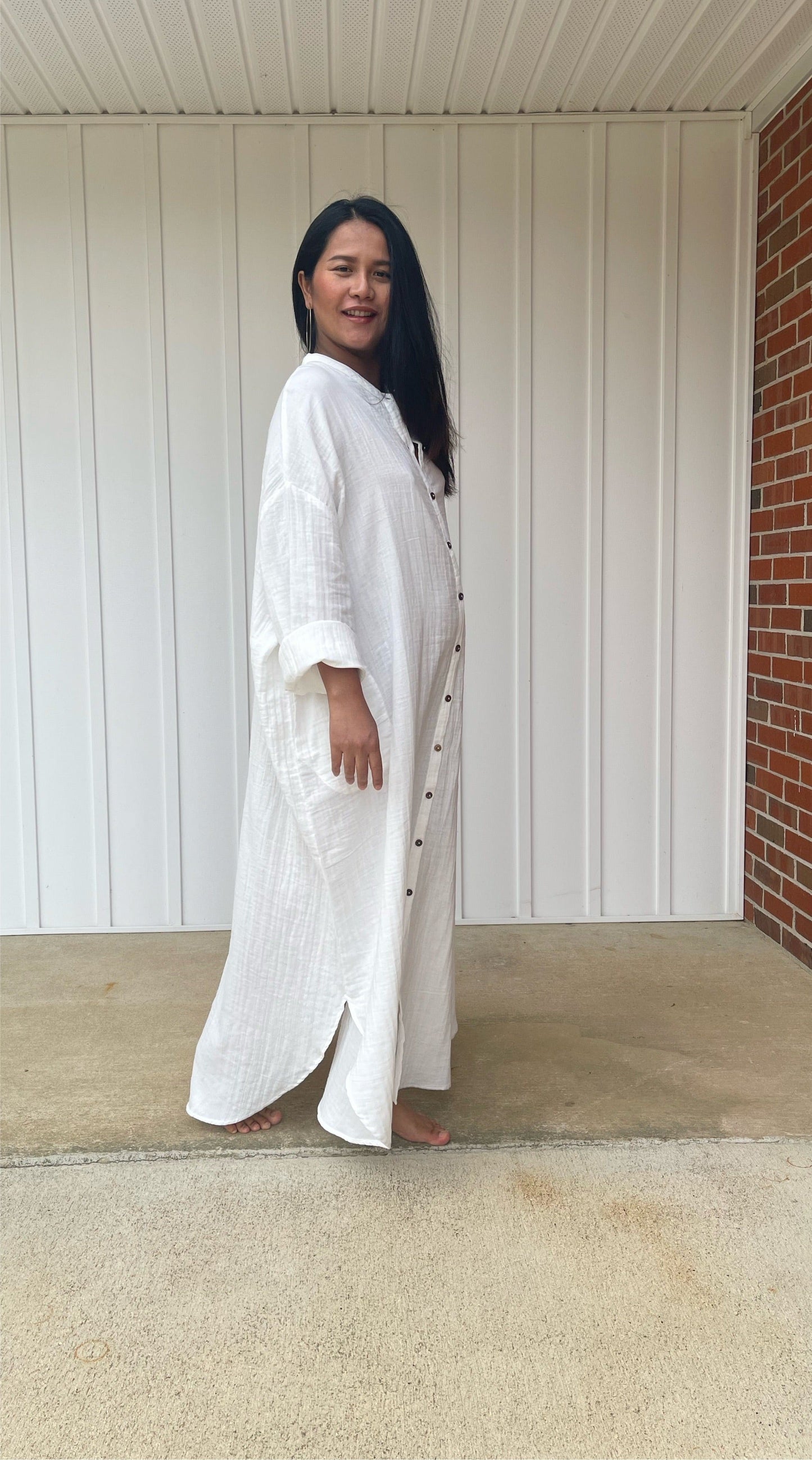 MALA handworks Aura Double Gauze Cotton Shirt Dress in White