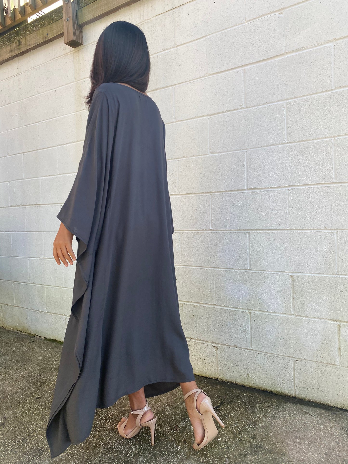 MALA handworks Bella Midi Kaftan in Dark Gray with front Button