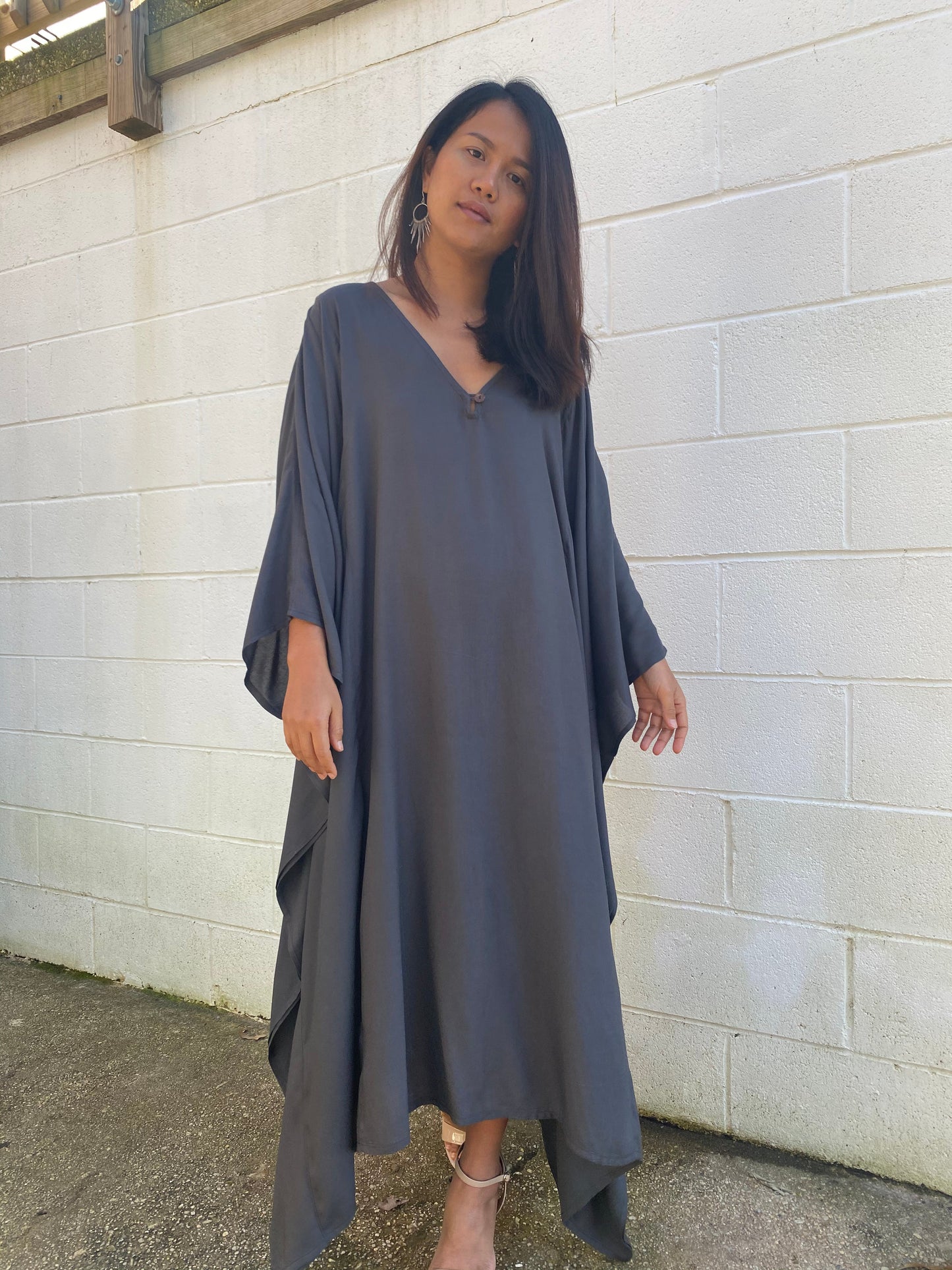 MALA handworks Bella Midi Kaftan in Dark Gray with front Button