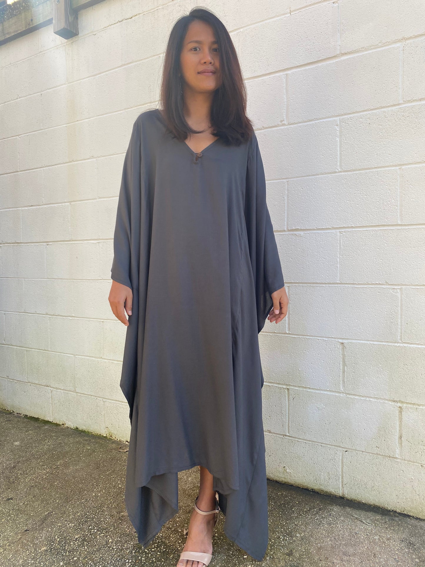 MALA handworks Bella Midi Kaftan in Dark Gray with front Button