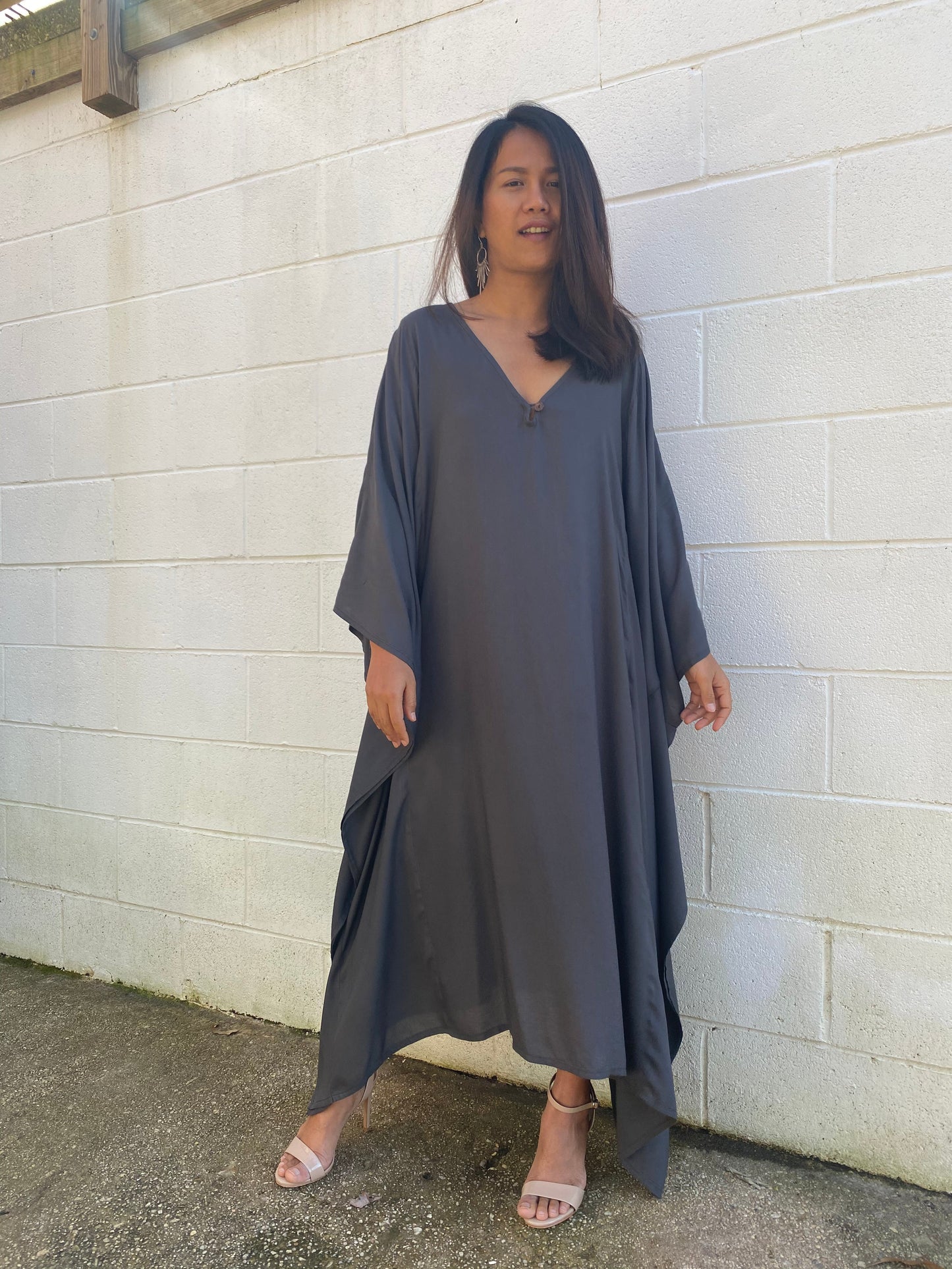 MALA handworks Bella Midi Kaftan in Dark Gray with front Button