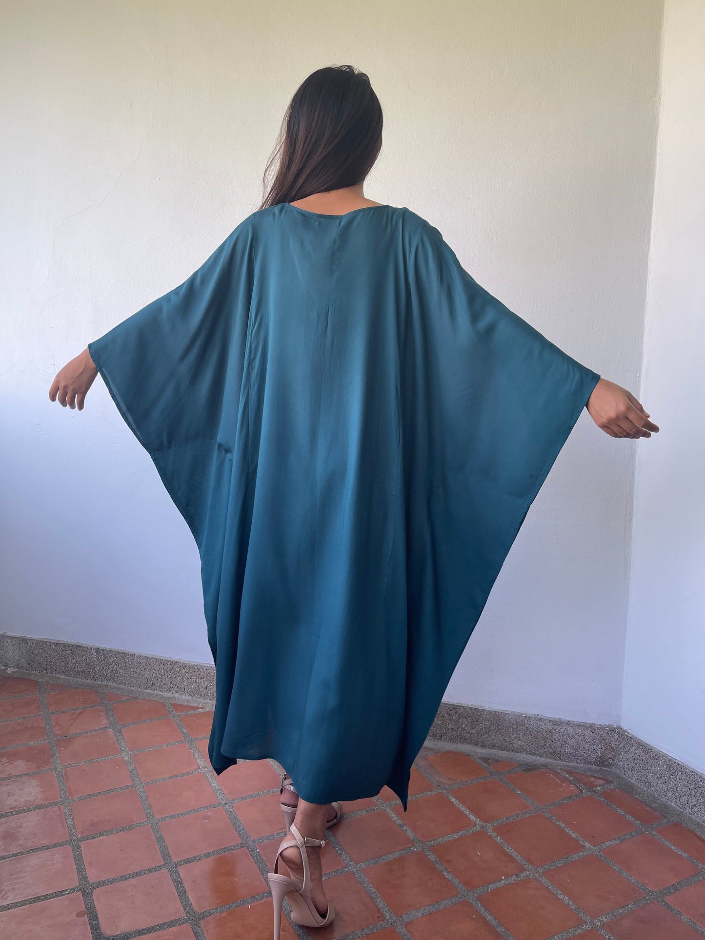 MALA handworks Bella Midi Kaftan in Teal Blue with front Button