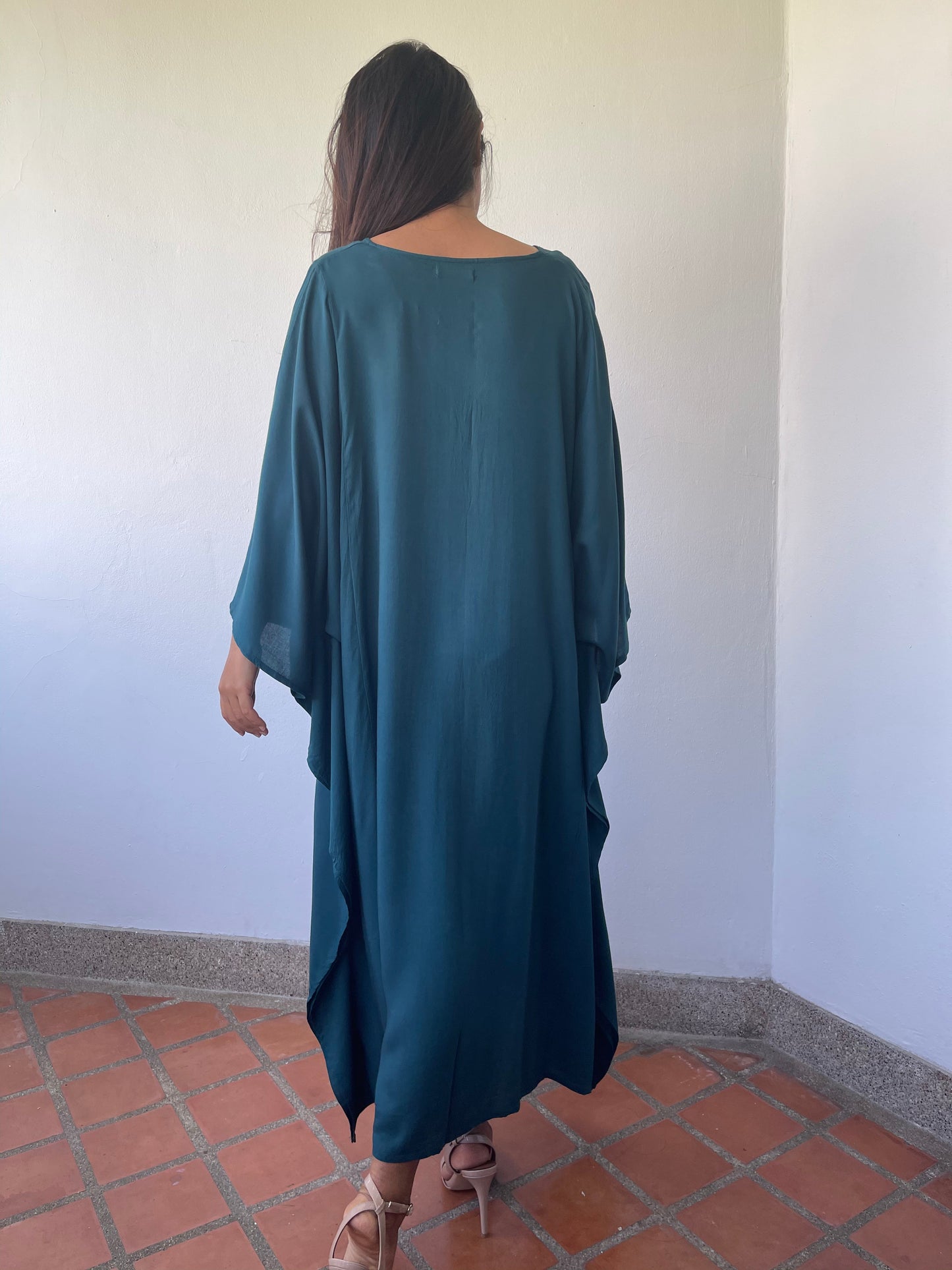 MALA handworks Bella Midi Kaftan in Teal Blue with front Button