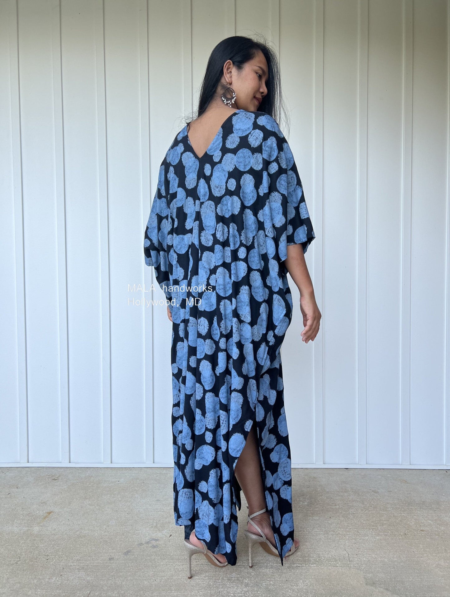 MALA handworks Camila Kaftan in Black and Blue Silkscreen Pattern
