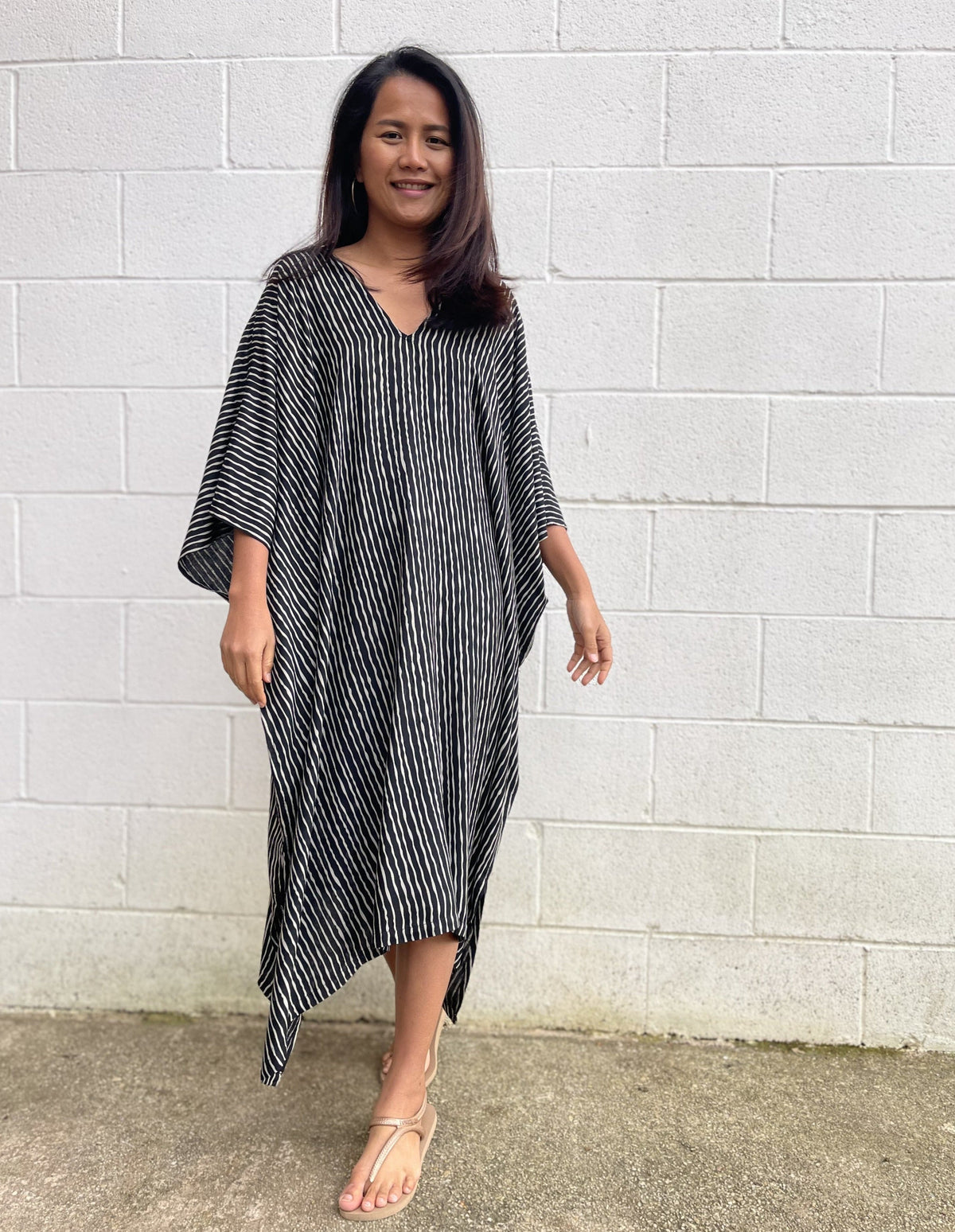 MALA handworks Camila Kaftan in Black and Silkscreen Stripes