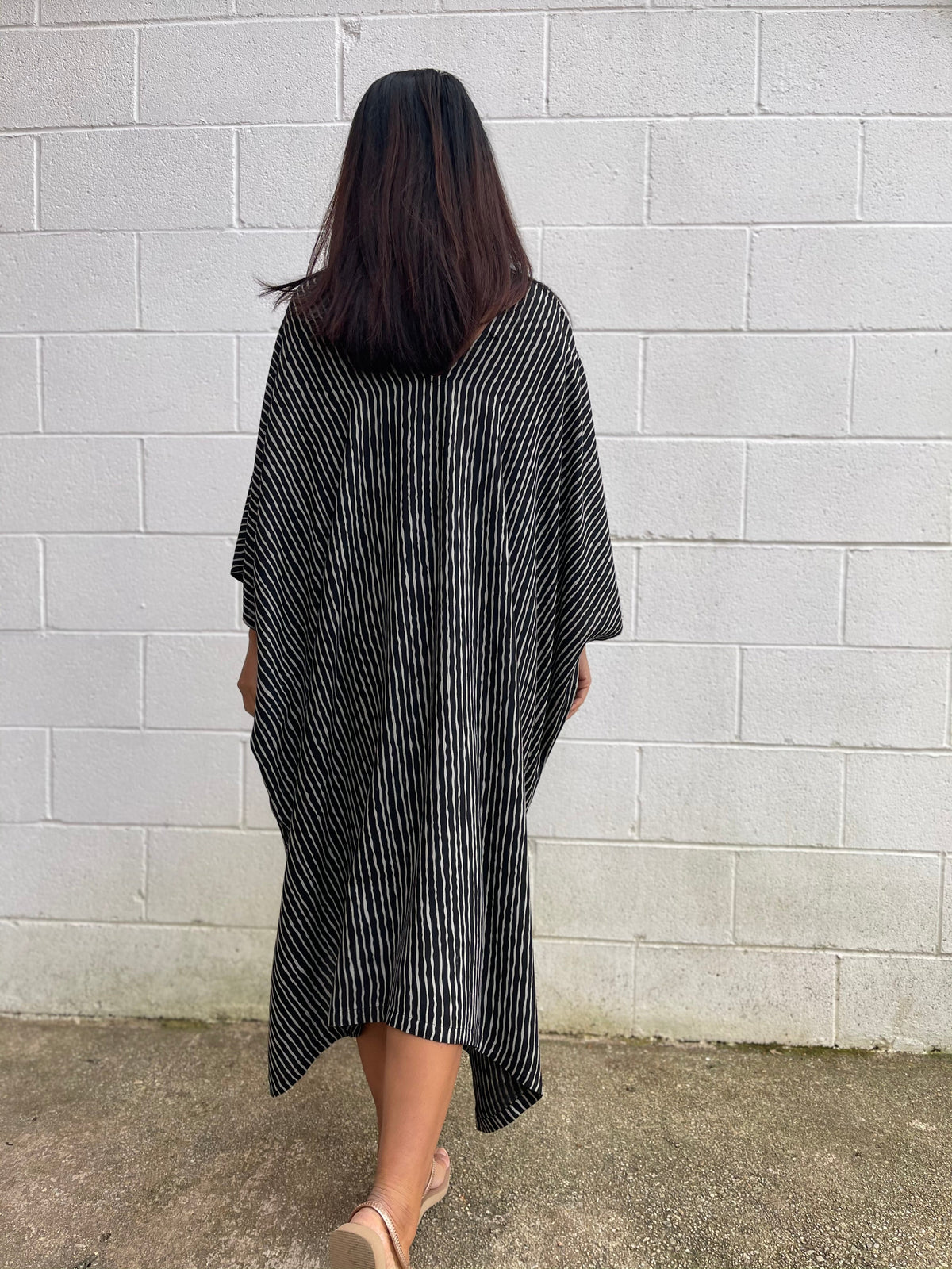 MALA handworks Camila Kaftan in Black and Silkscreen Stripes