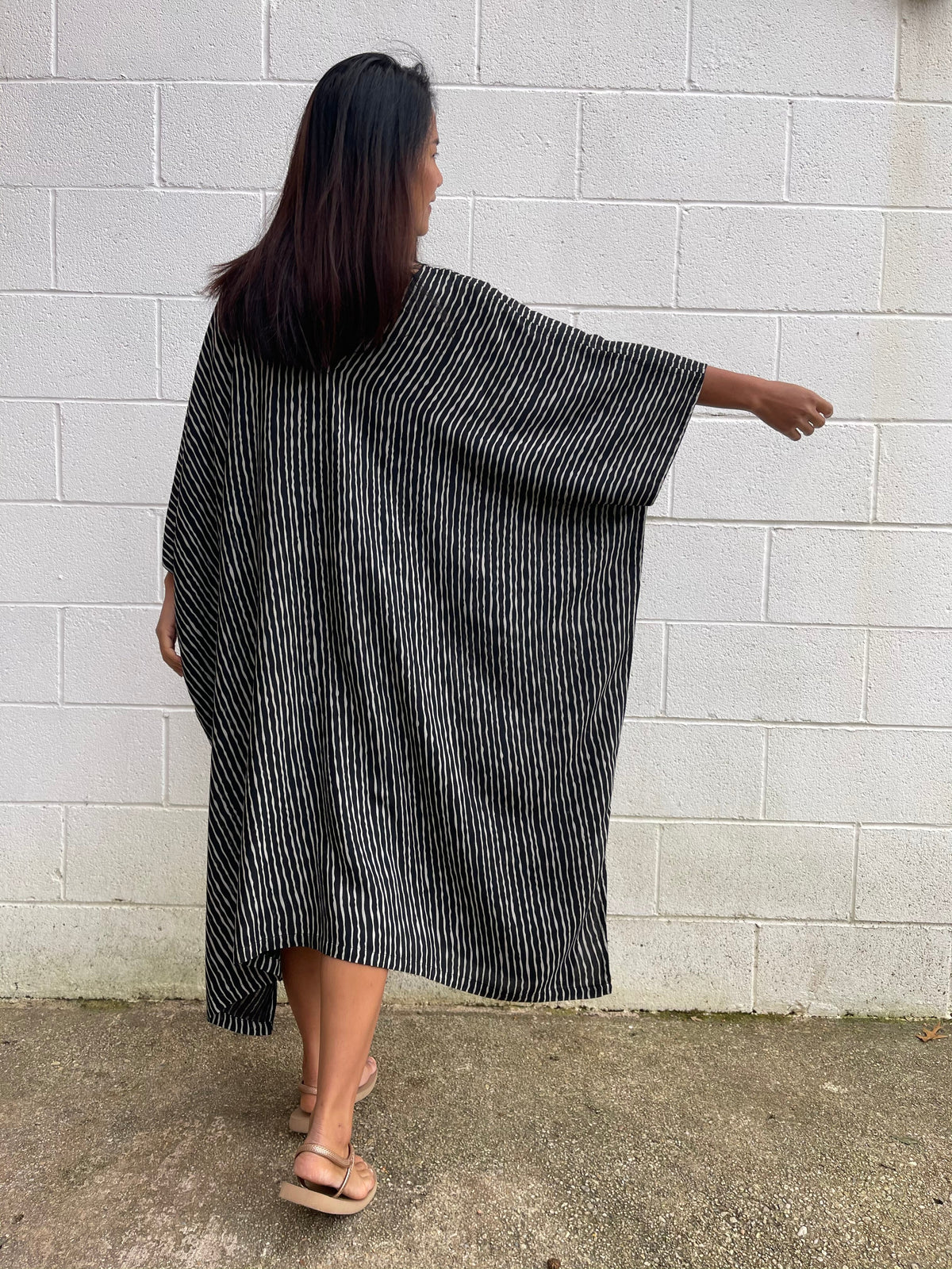 MALA handworks Camila Kaftan in Black and Silkscreen Stripes