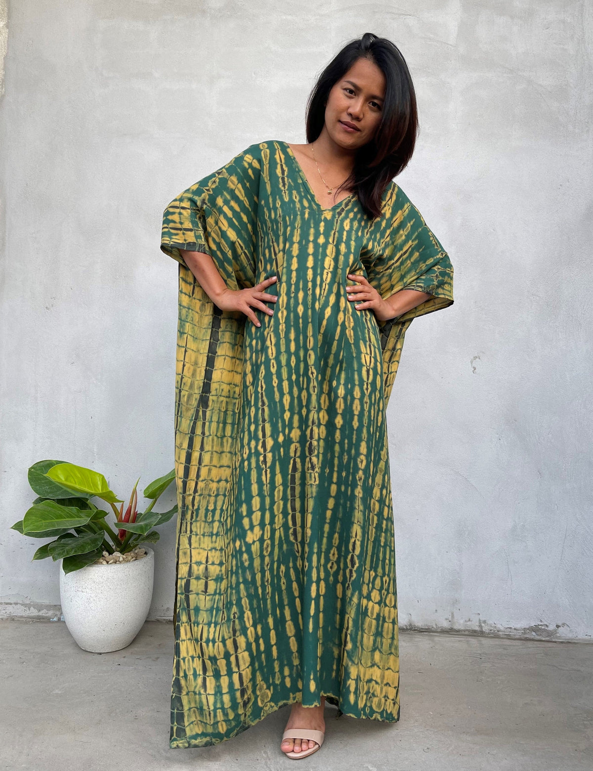 MALA handworks Camila Kaftan in Green and Yellow Tie Dye