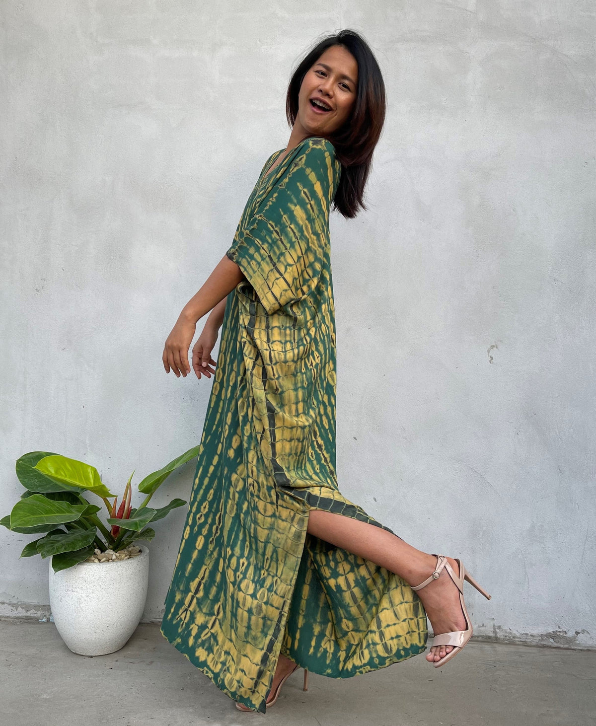 MALA handworks Camila Kaftan in Green and Yellow Tie Dye