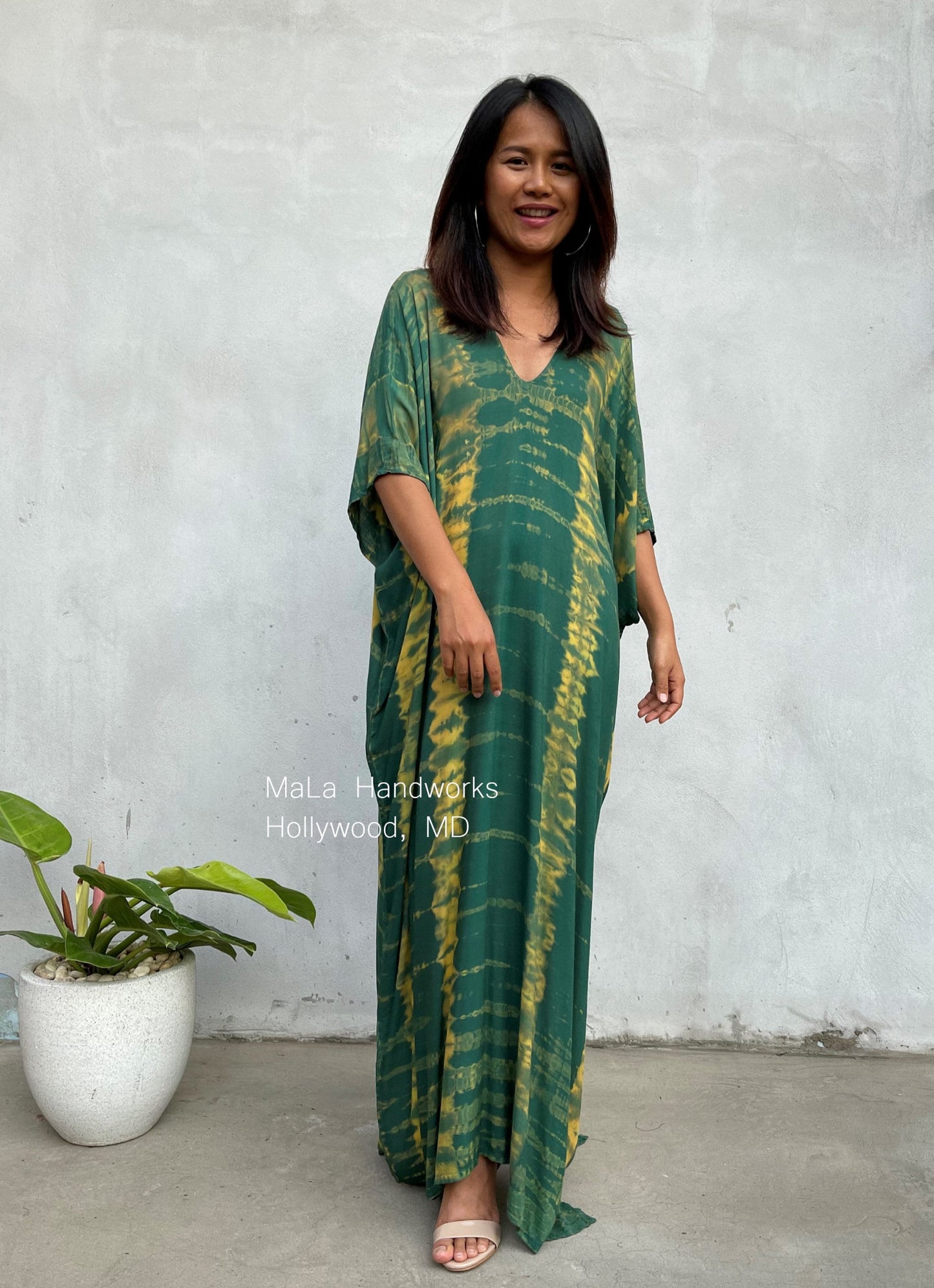 MALA handworks Camila Kaftan in Green and Yellow Tie Dye