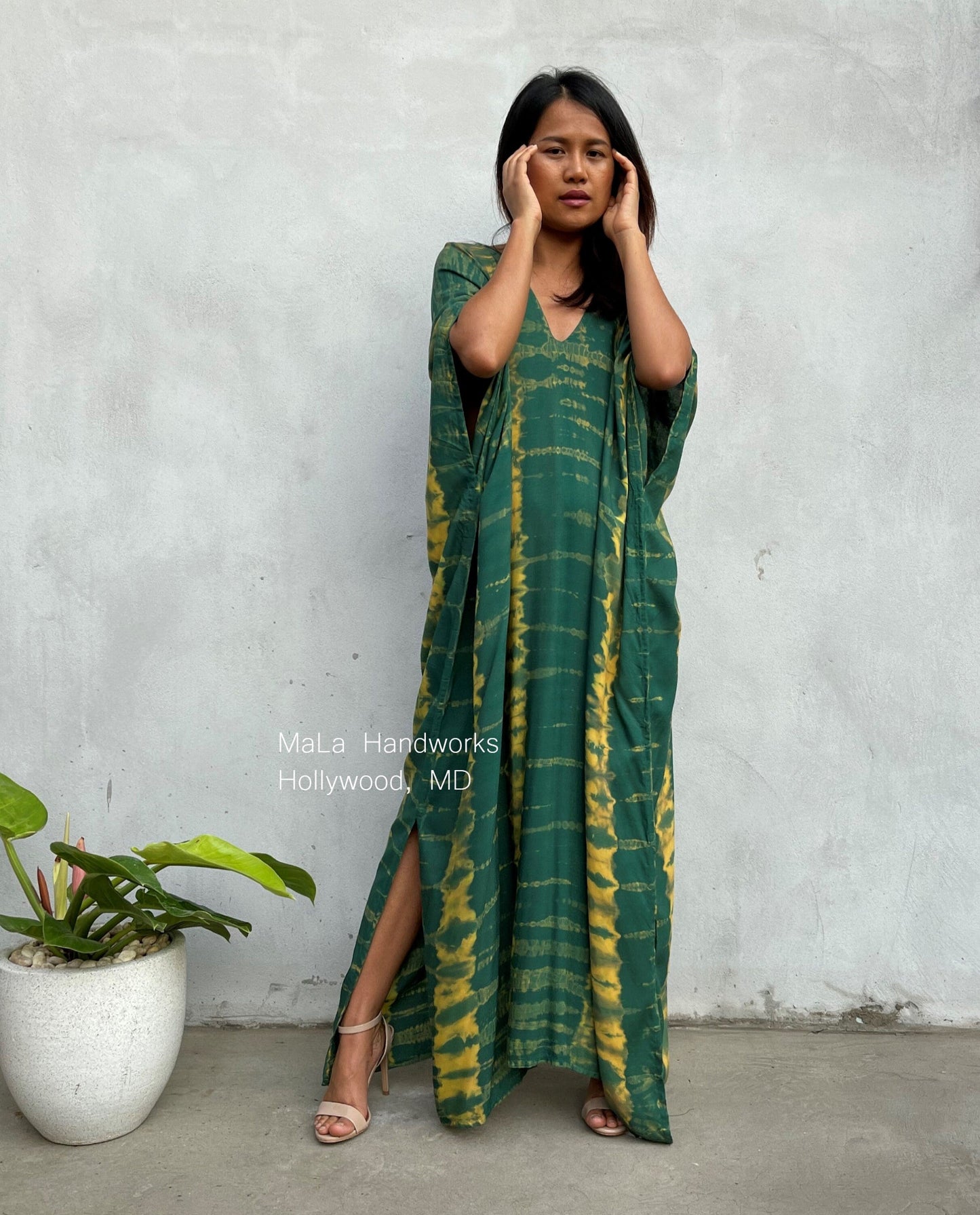 MALA handworks Camila Kaftan in Green and Yellow Tie Dye
