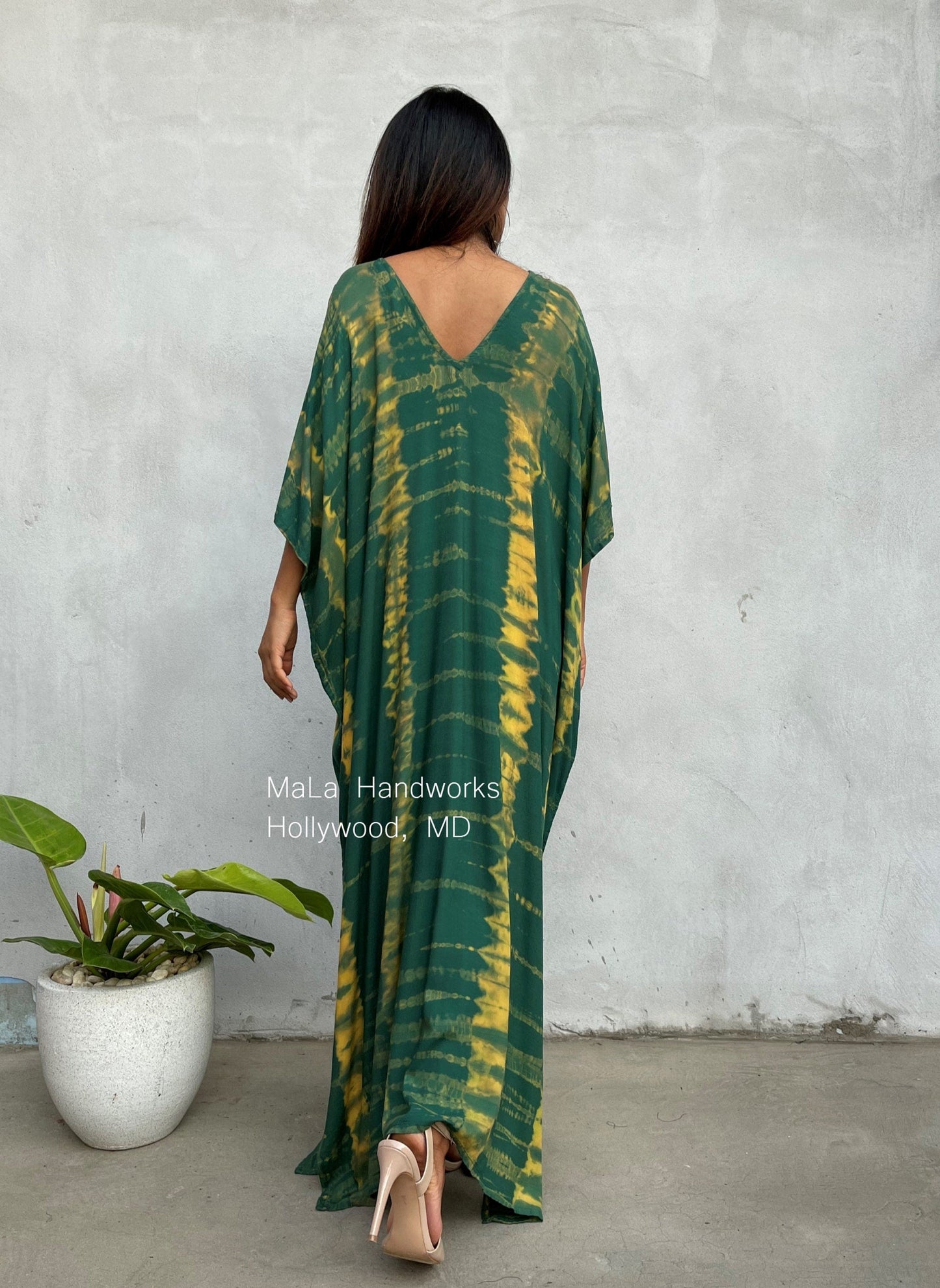 MALA handworks Camila Kaftan in Green and Yellow Tie Dye