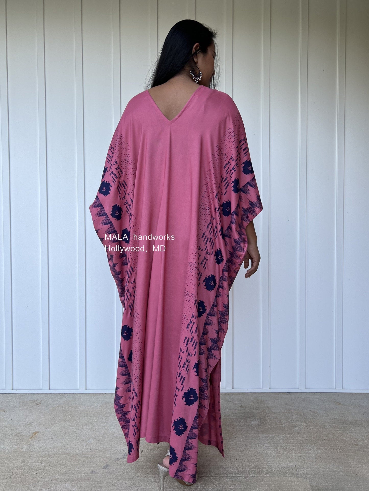 MALA handworks Camila Kaftan in Pink and Blue Silkscreen Pattern