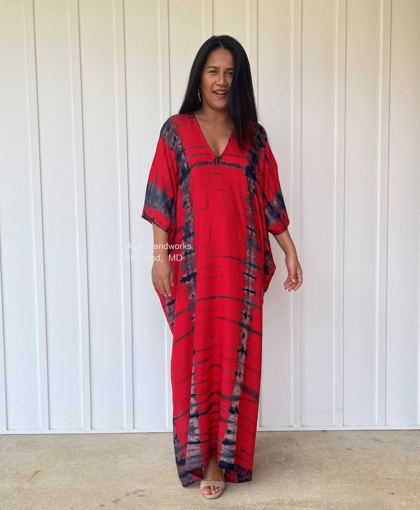 MALA handworks Camila Kaftan in Red and Black Gray Tie Dye