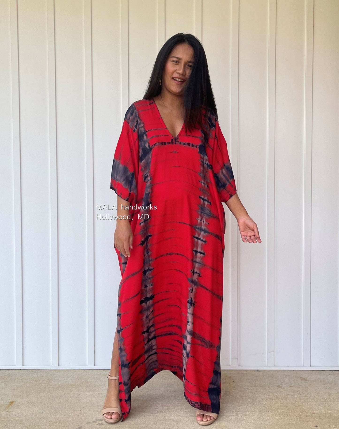 MALA handworks Camila Kaftan in Red and Black Gray Tie Dye