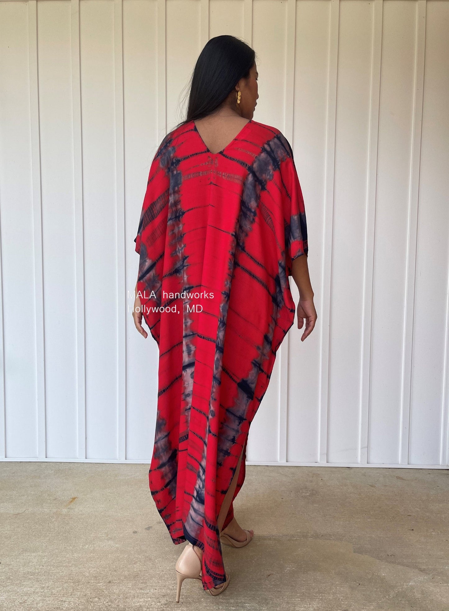 MALA handworks Camila Kaftan in Red and Black Gray Tie Dye