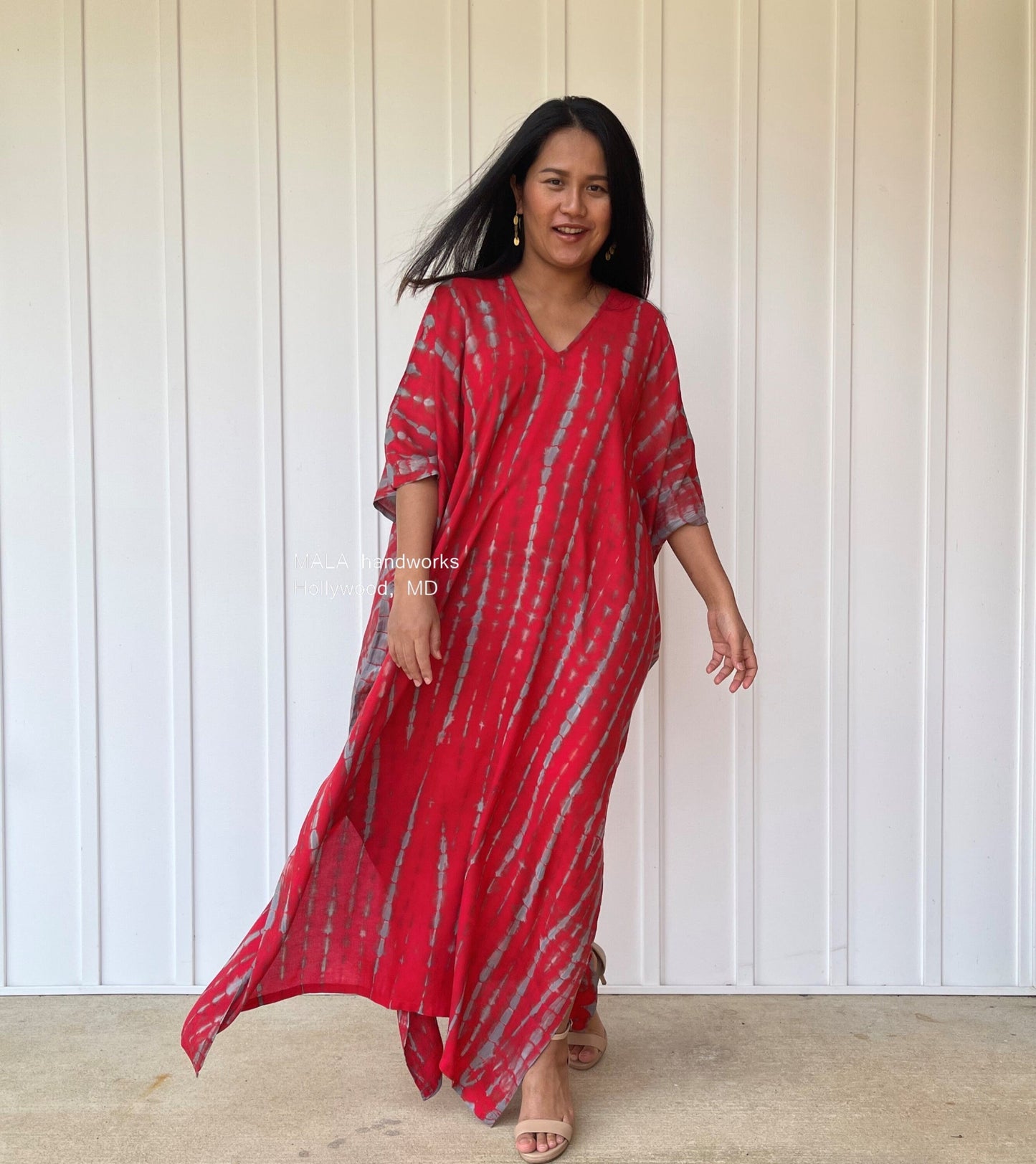 MALA handworks Camila Kaftan in Red and Gray Tie Dye