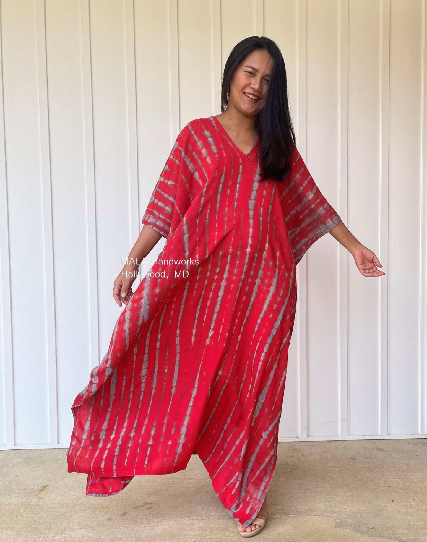 MALA handworks Camila Kaftan in Red and Gray Tie Dye