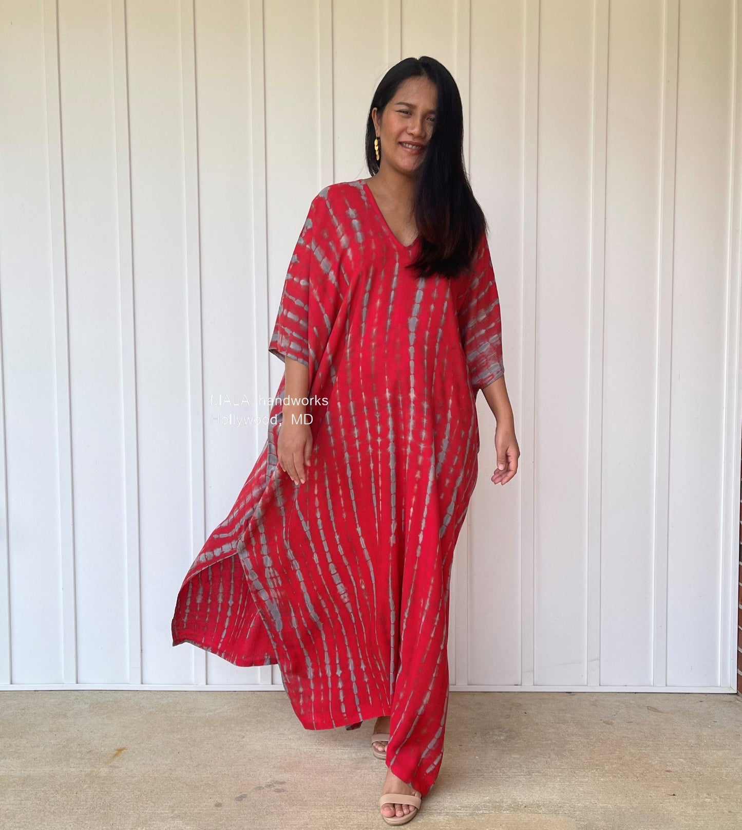 MALA handworks Camila Kaftan in Red and Gray Tie Dye