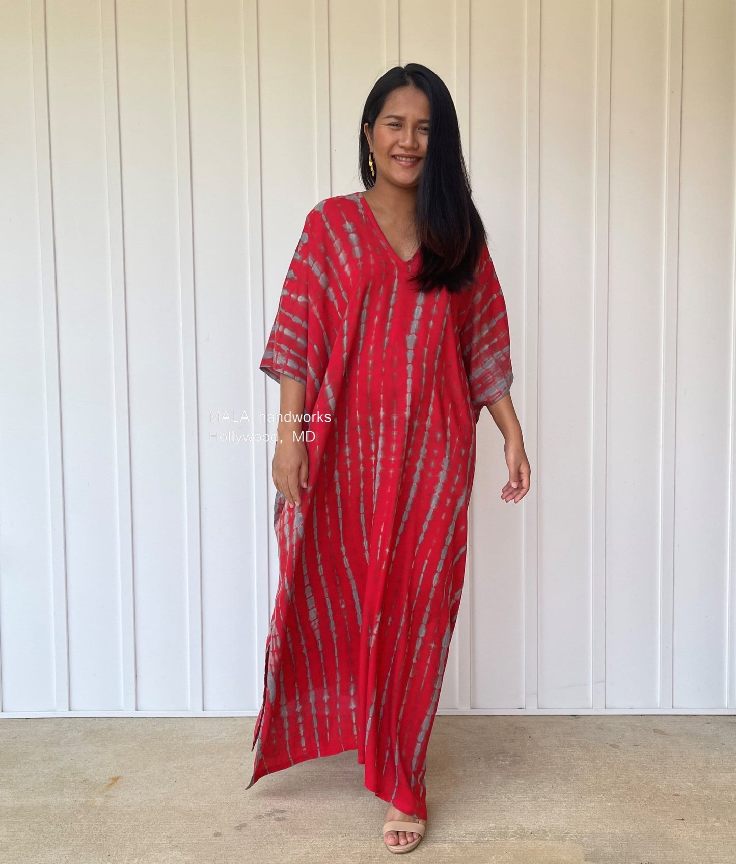 MALA handworks Camila Kaftan in Red and Gray Tie Dye