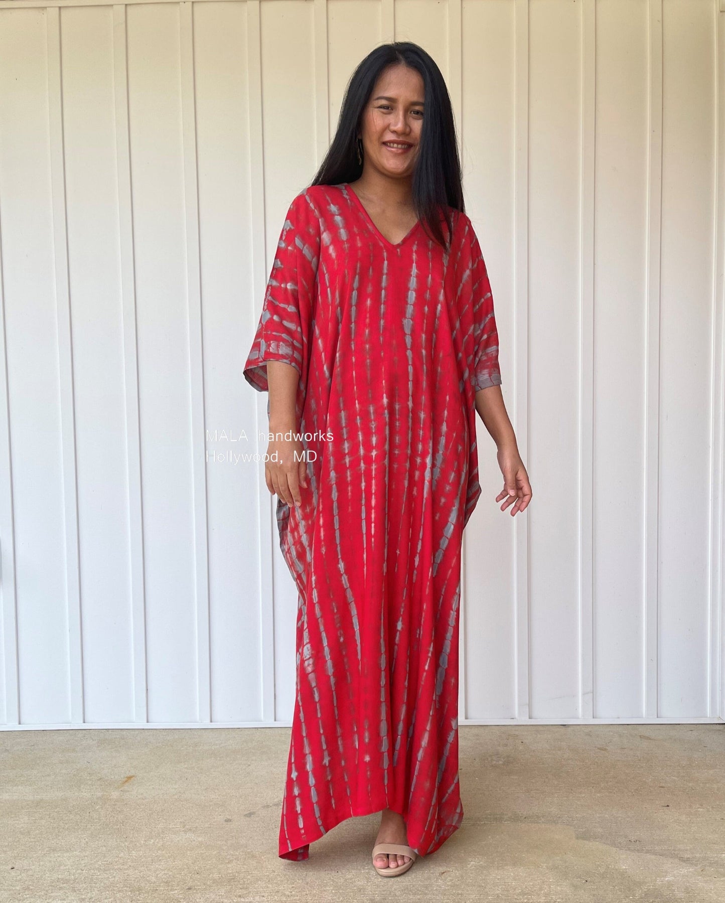 MALA handworks Camila Kaftan in Red and Gray Tie Dye