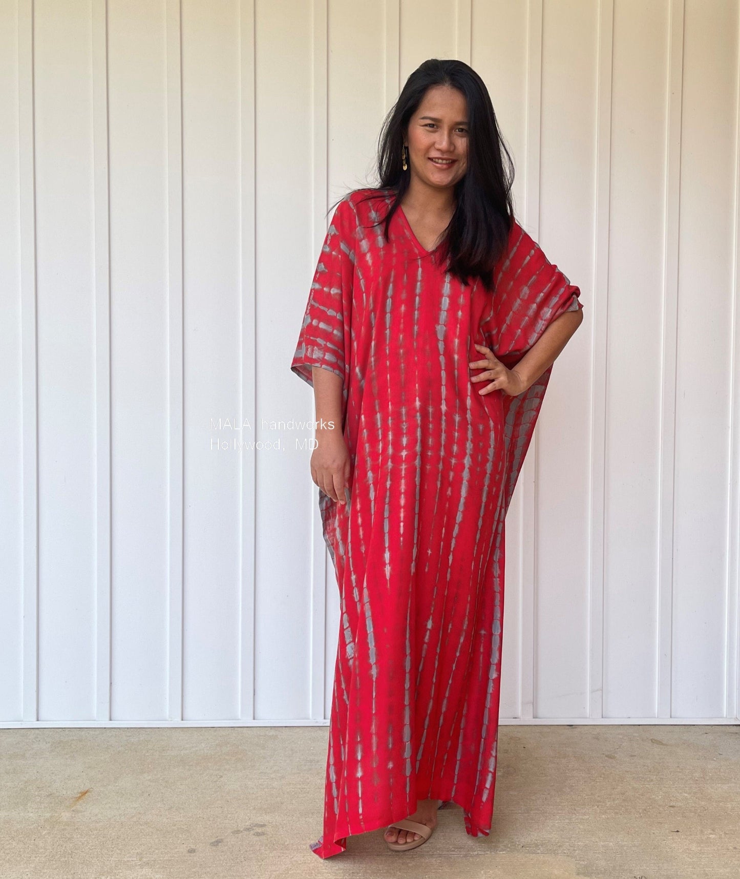 MALA handworks Camila Kaftan in Red and Gray Tie Dye