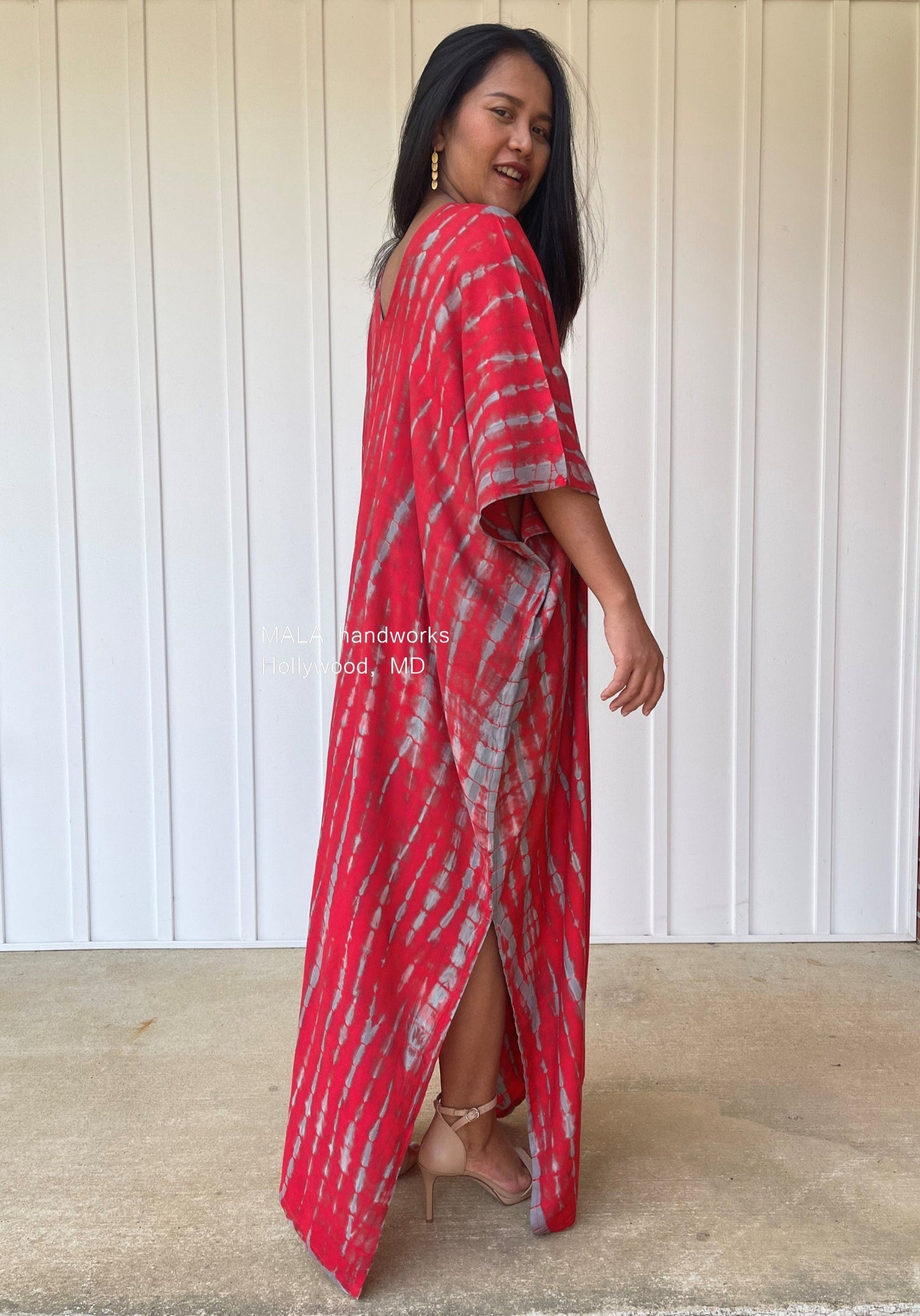MALA handworks Camila Kaftan in Red and Gray Tie Dye