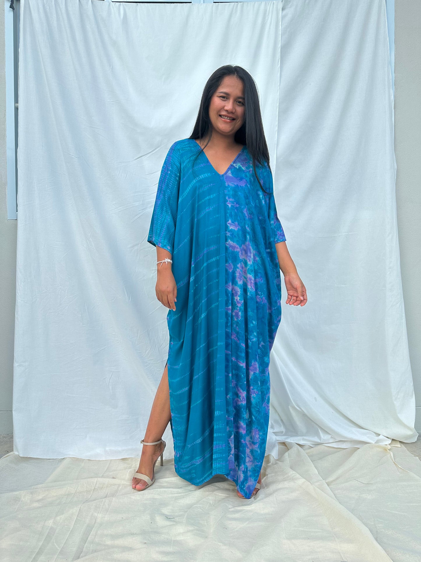 MALA handworks Camila Kaftan in Turquoise Blue Tie Dye