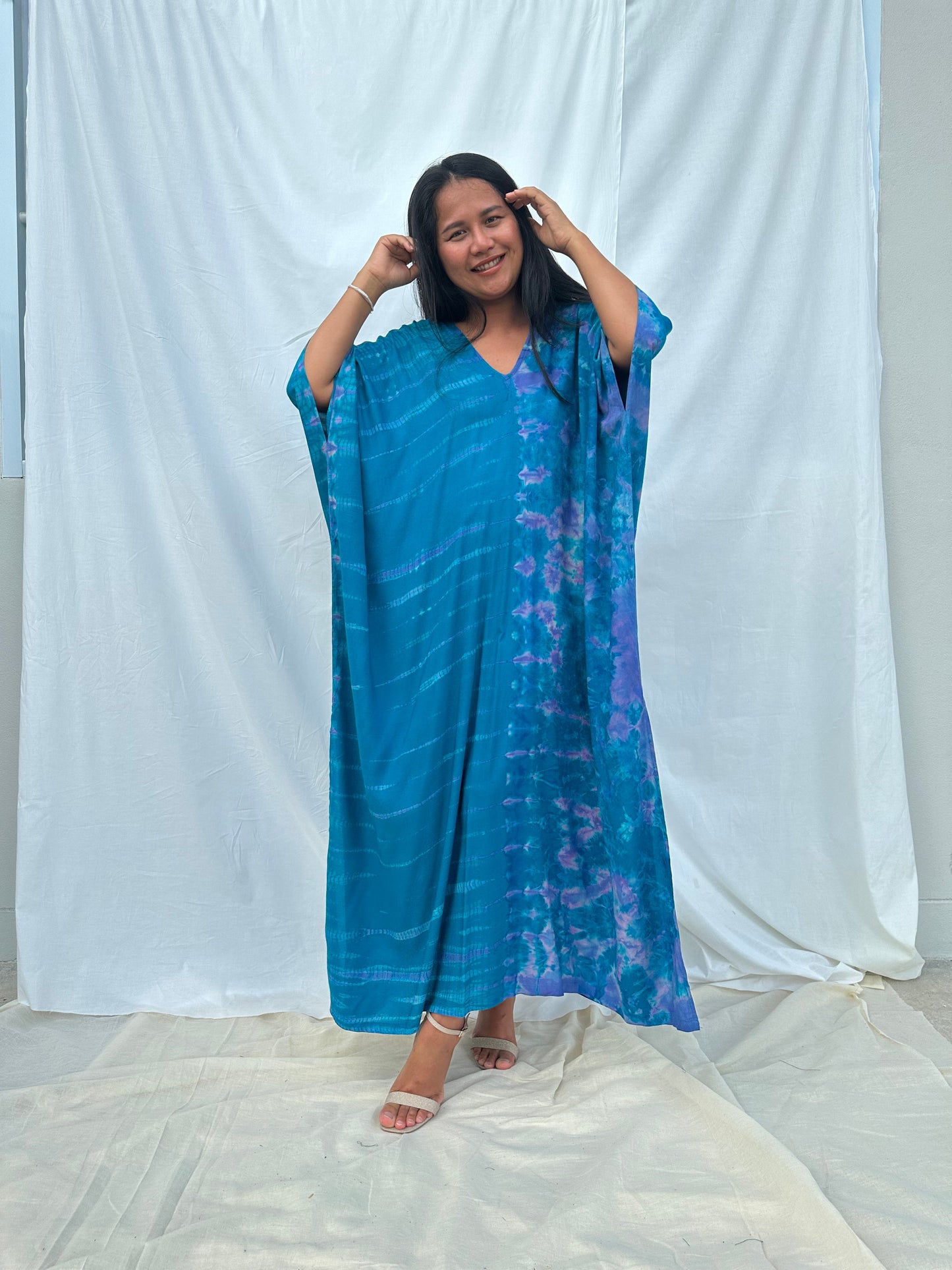 MALA handworks Camila Kaftan in Turquoise Blue Tie Dye