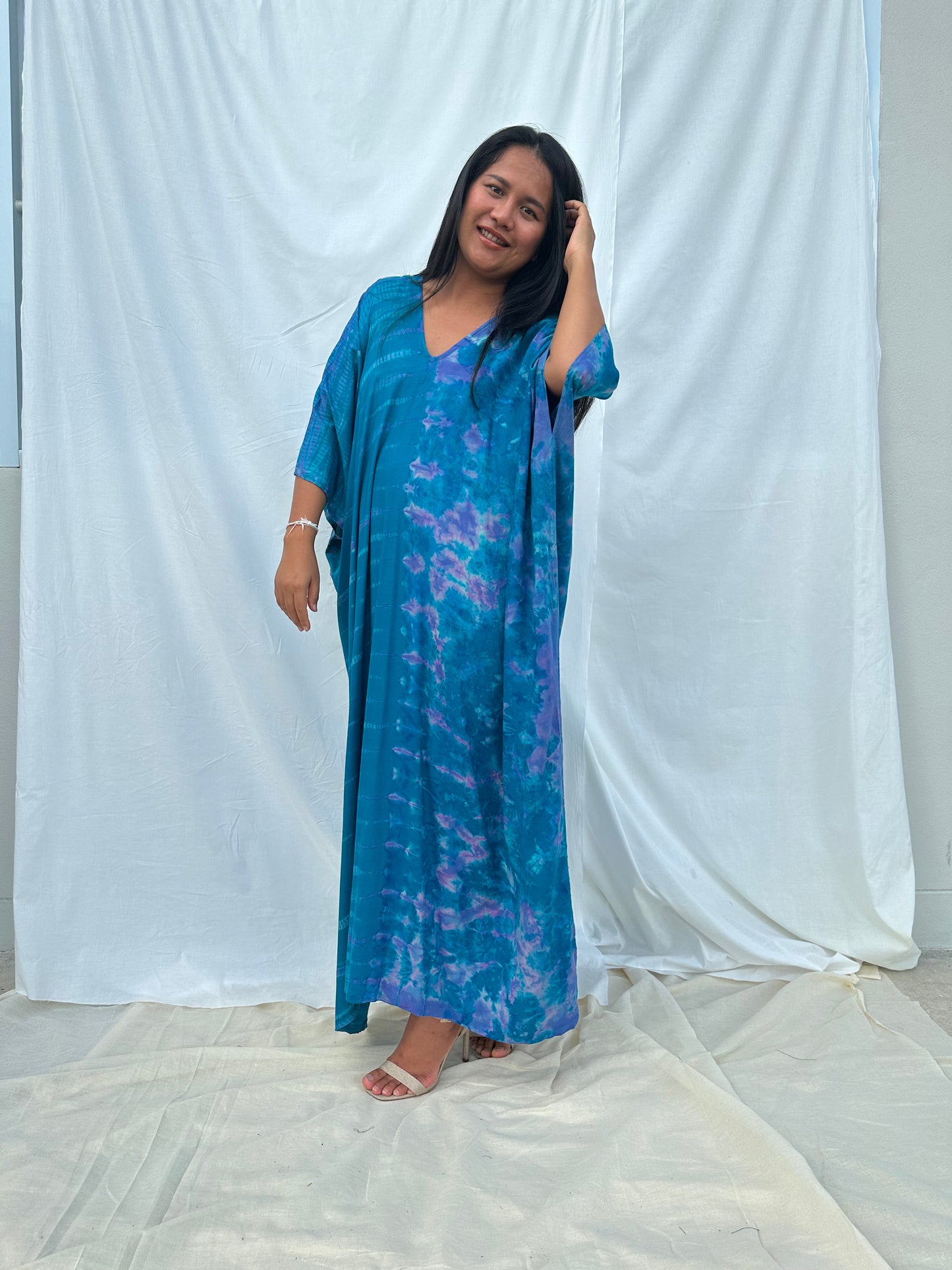 MALA handworks Camila Kaftan in Turquoise Blue Tie Dye