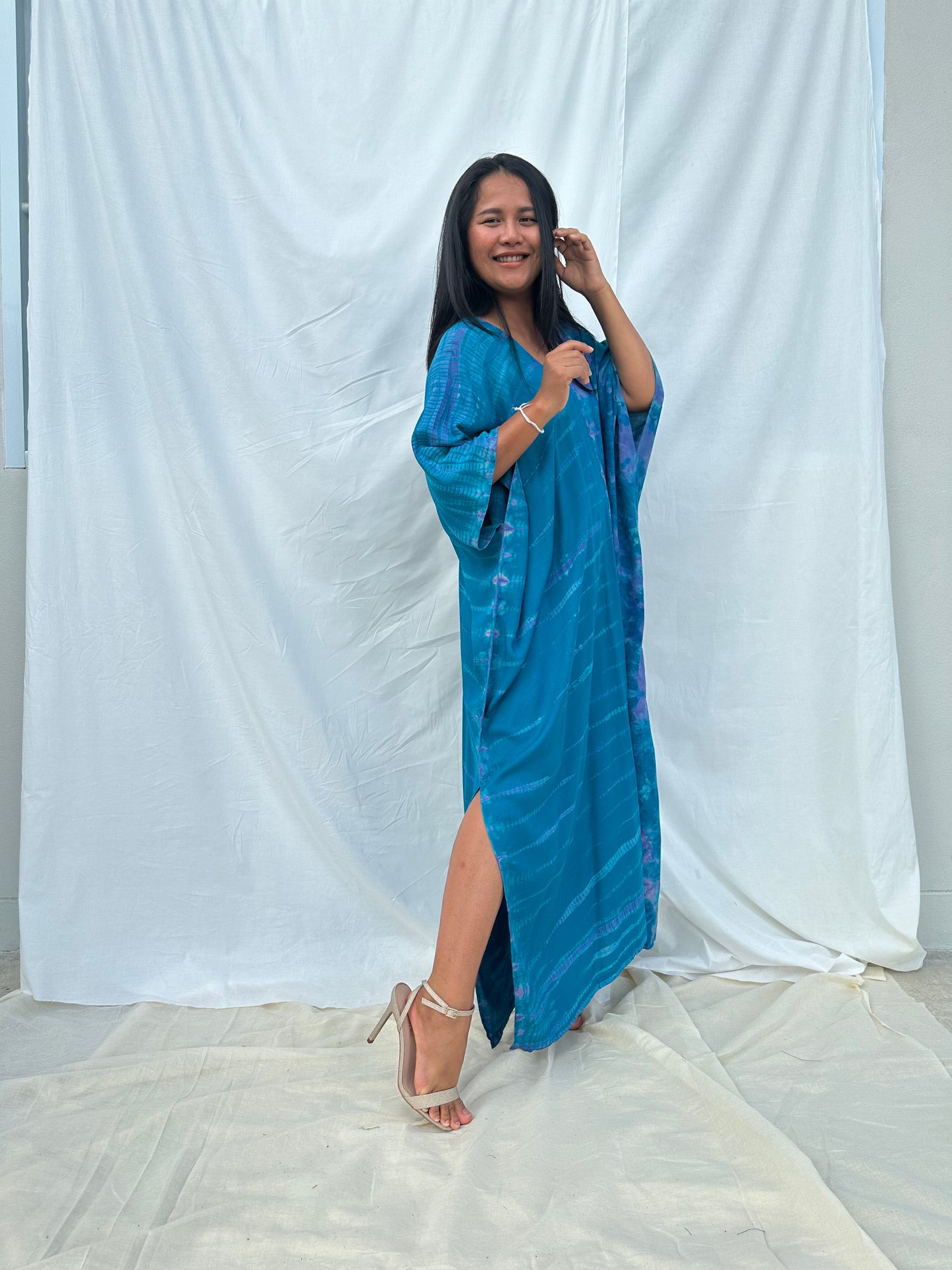 MALA handworks Camila Kaftan in Turquoise Blue Tie Dye