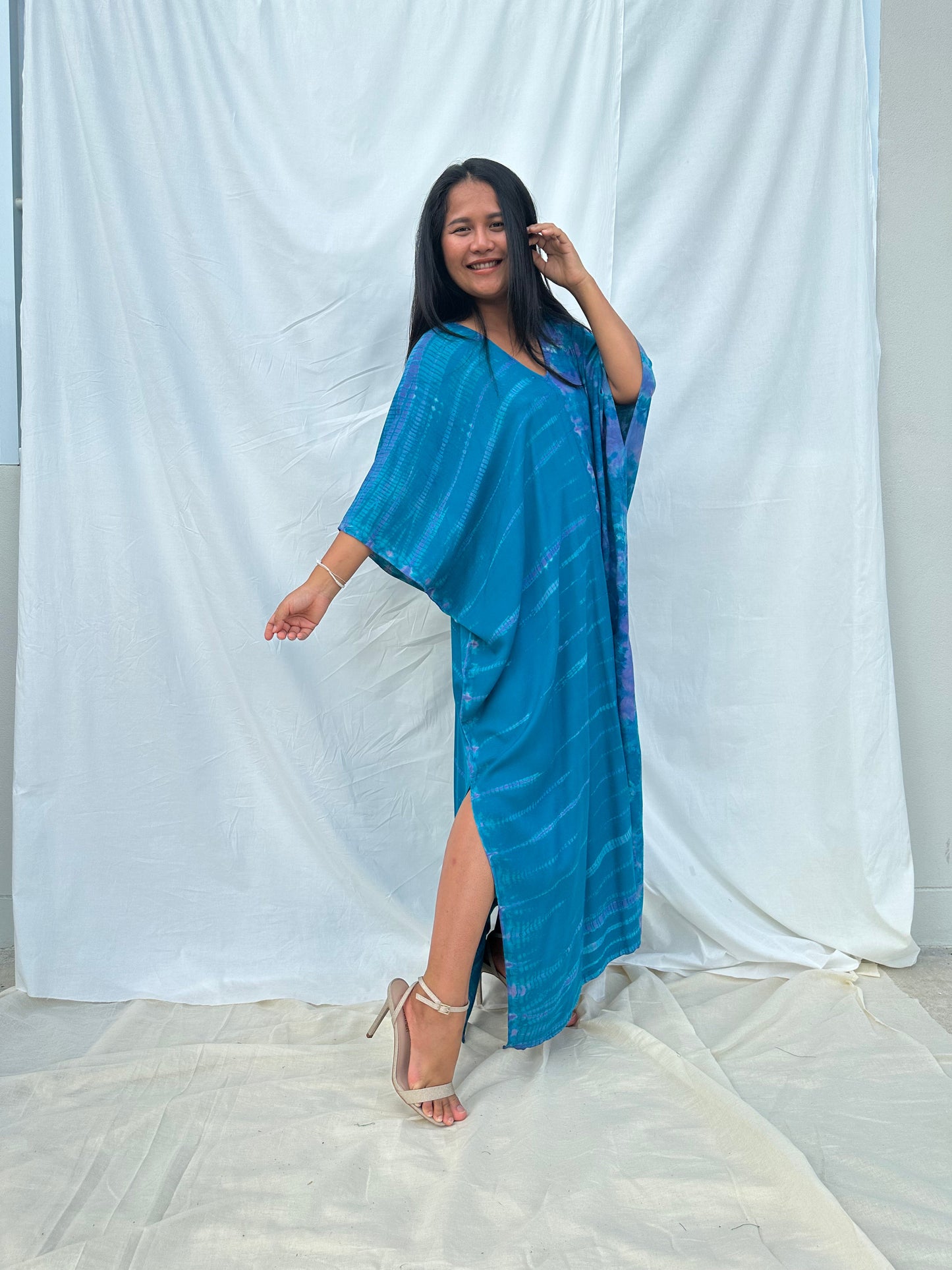 MALA handworks Camila Kaftan in Turquoise Blue Tie Dye