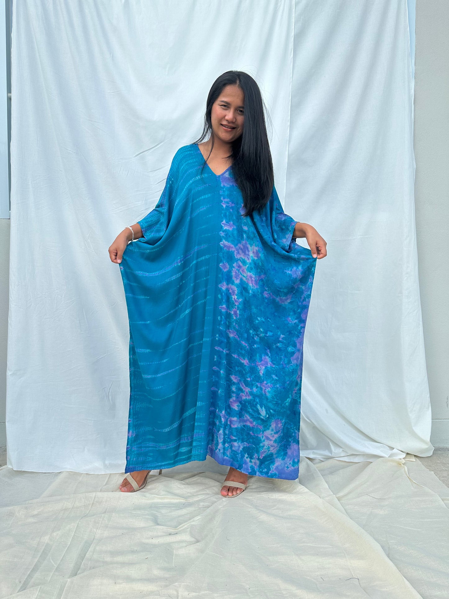 MALA handworks Camila Kaftan in Turquoise Blue Tie Dye